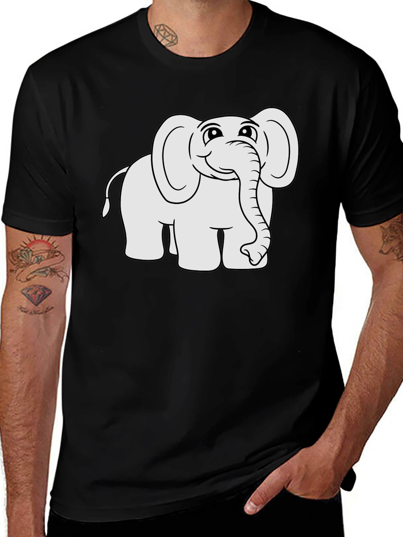 Cute Cartoon Elephant Black T-Shirt