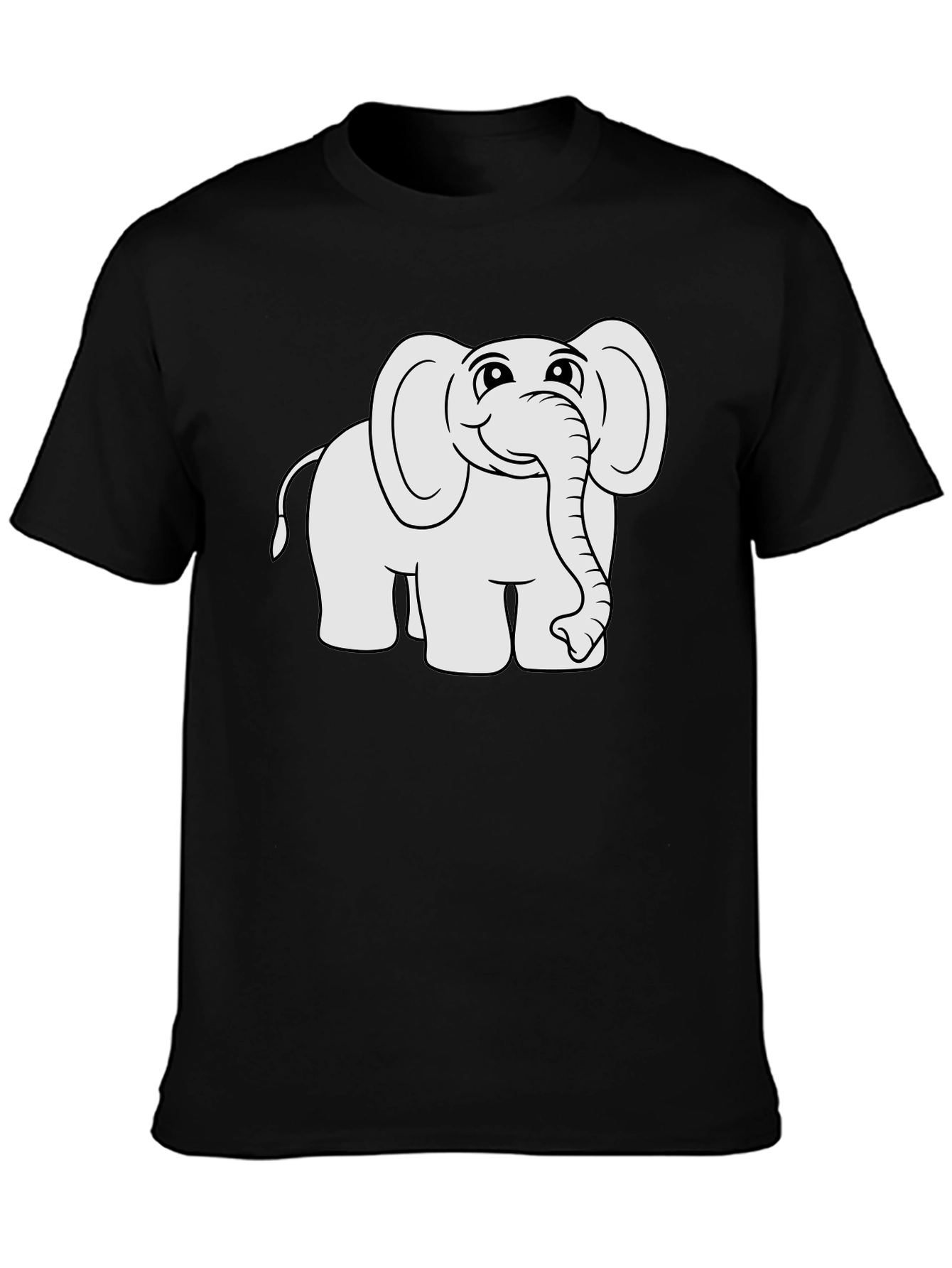 Cute Cartoon Elephant Black T-Shirt
