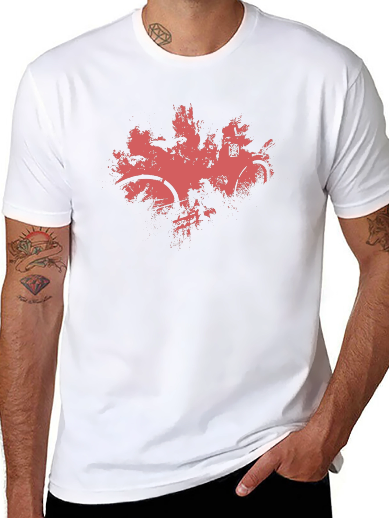Mens Black T-Shirt with Abstract Red Bike Print