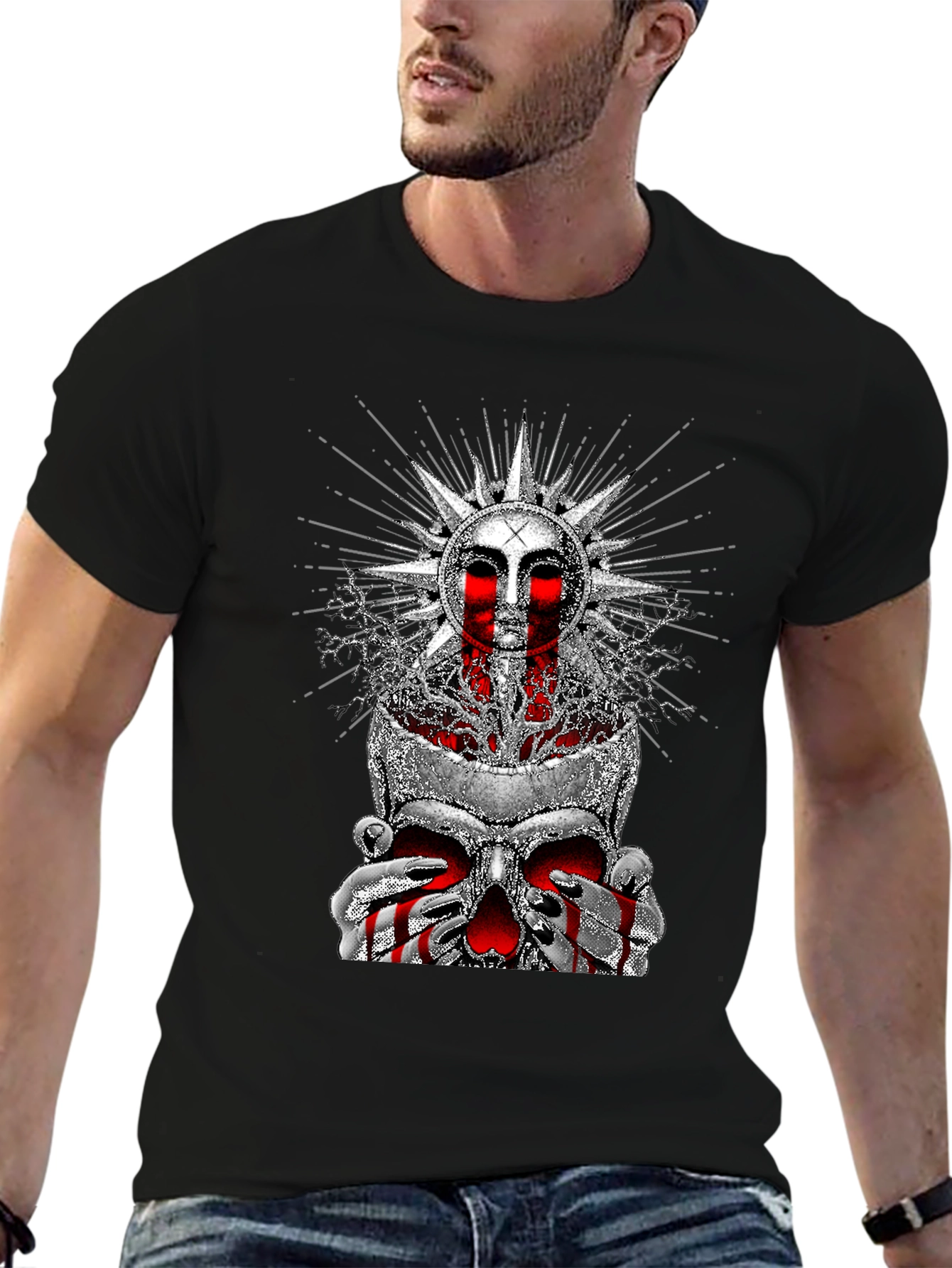 Skull Sun Graphic Tee - Edgy Print T-Shirt