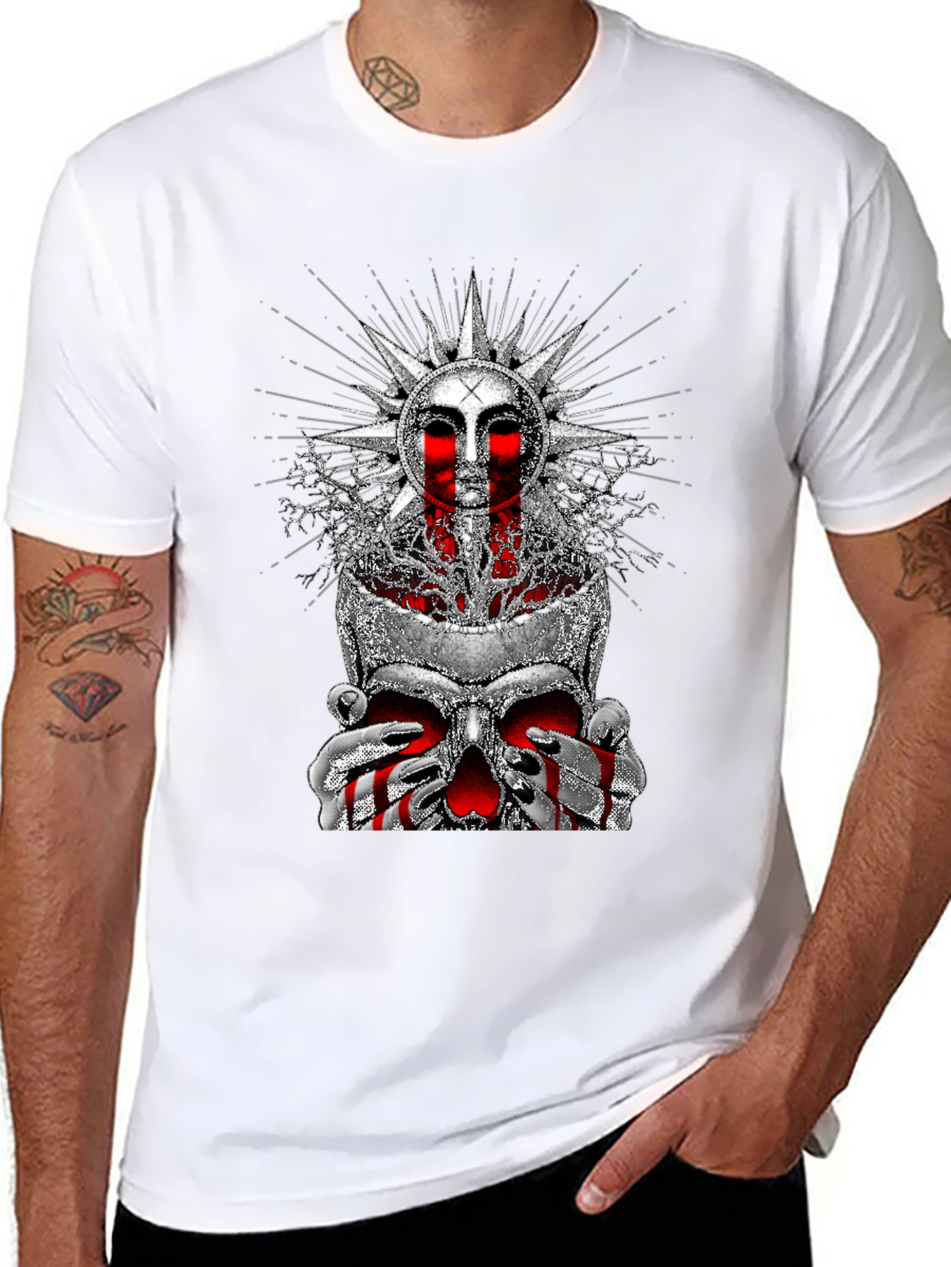 Skull Sun Graphic Tee - Edgy Print T-Shirt