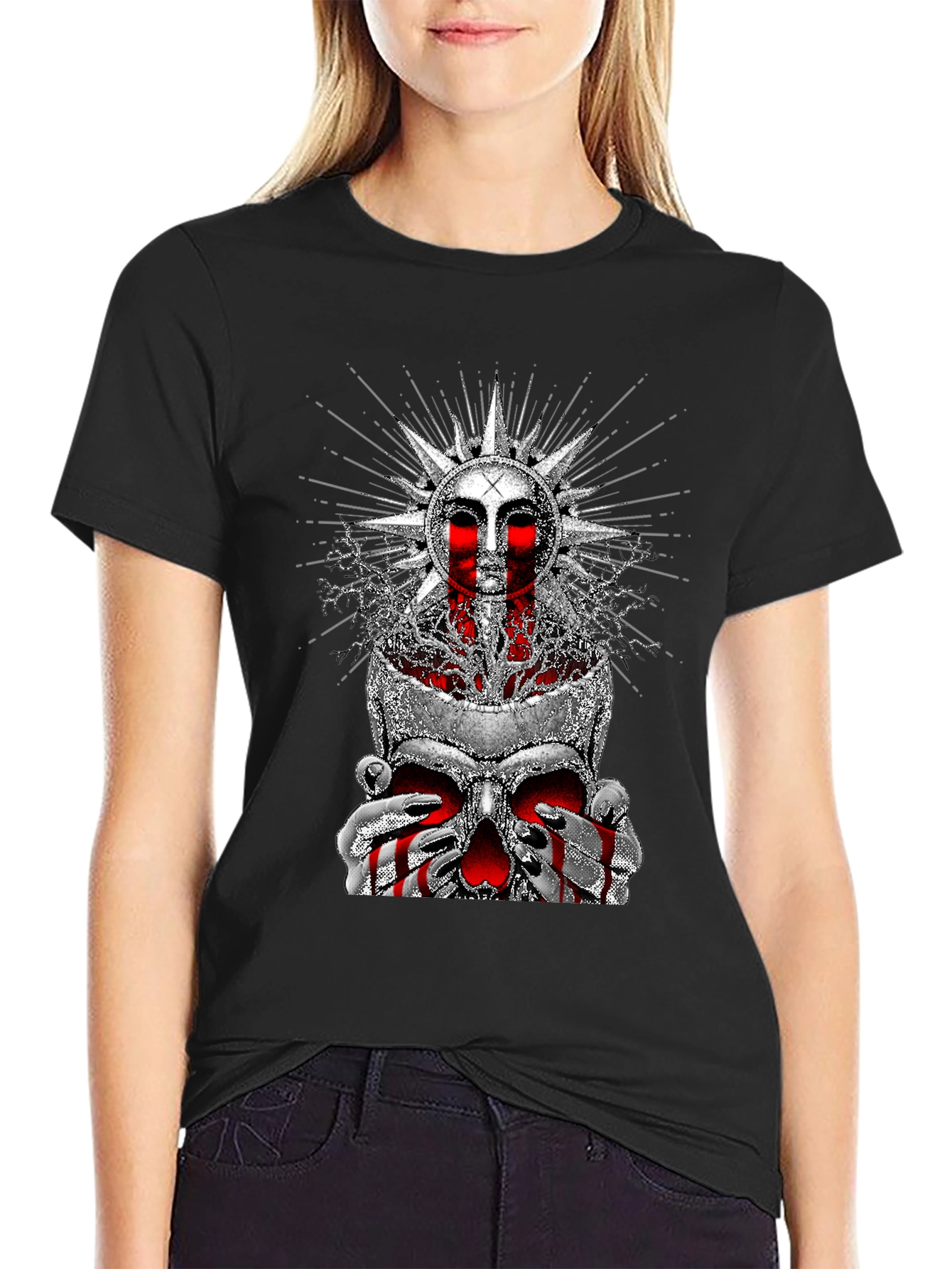 Skull Sun Graphic Tee - Edgy Print T-Shirt