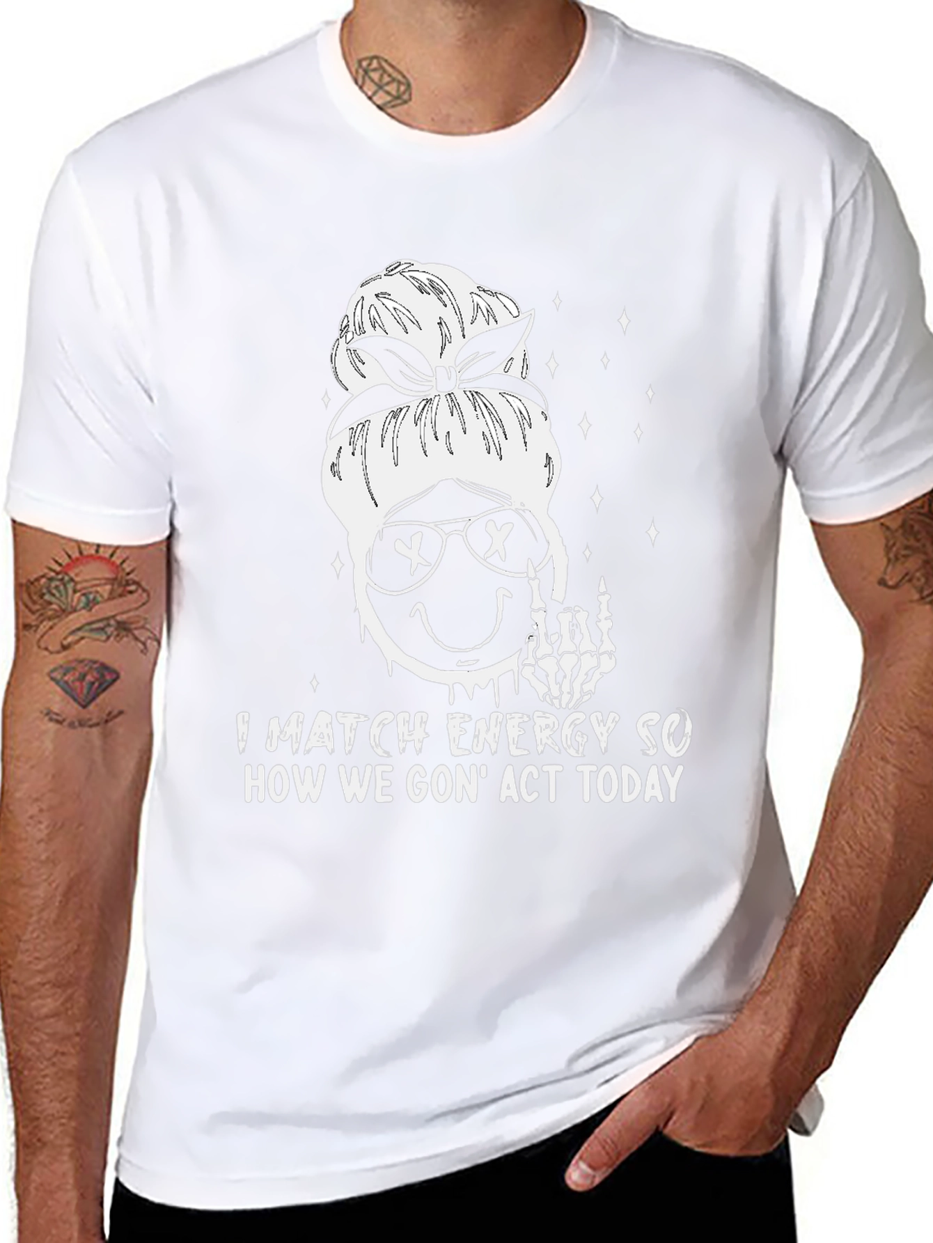 Match Energy Graphic Tee - Funny Skeleton Emoji Shirt