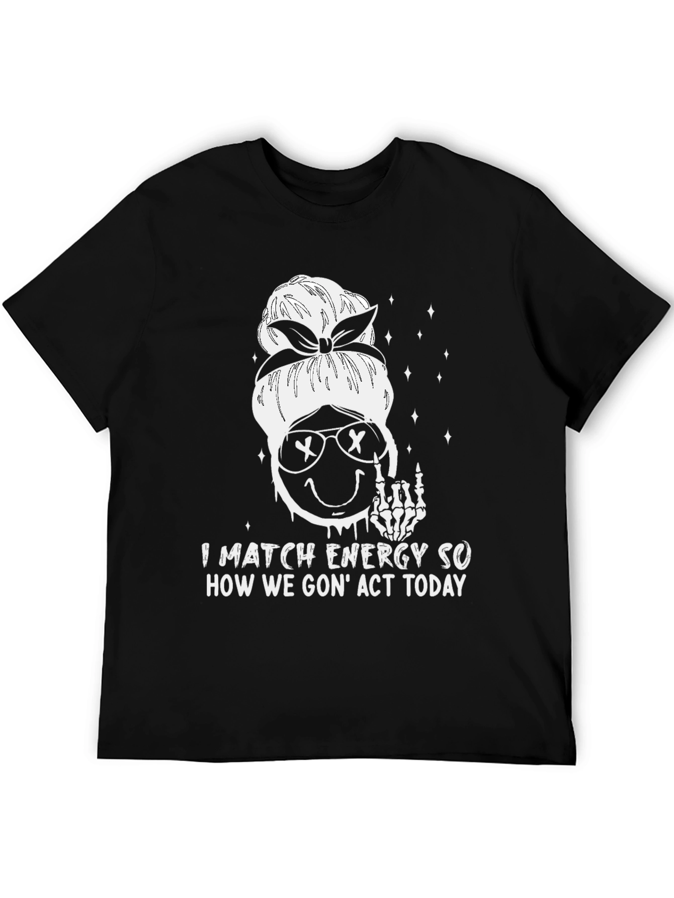 Match Energy Graphic Tee - Funny Skeleton Emoji Shirt