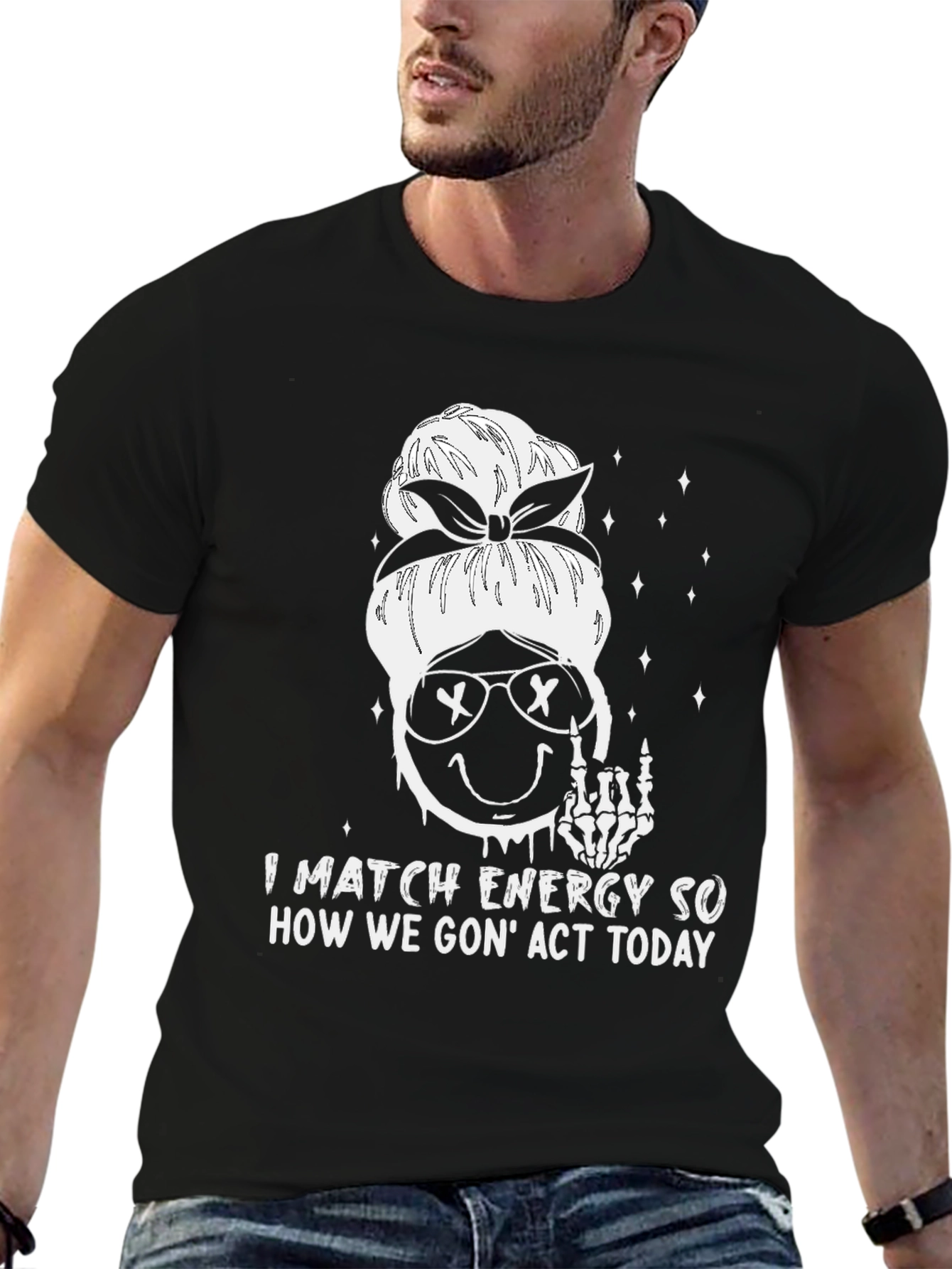 Match Energy Graphic Tee - Funny Skeleton Emoji Shirt