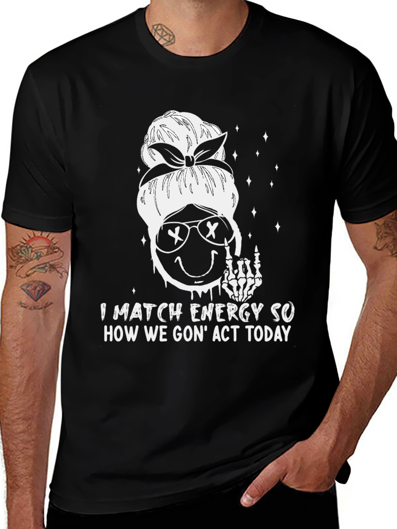 Match Energy Graphic Tee - Funny Skeleton Emoji Shirt