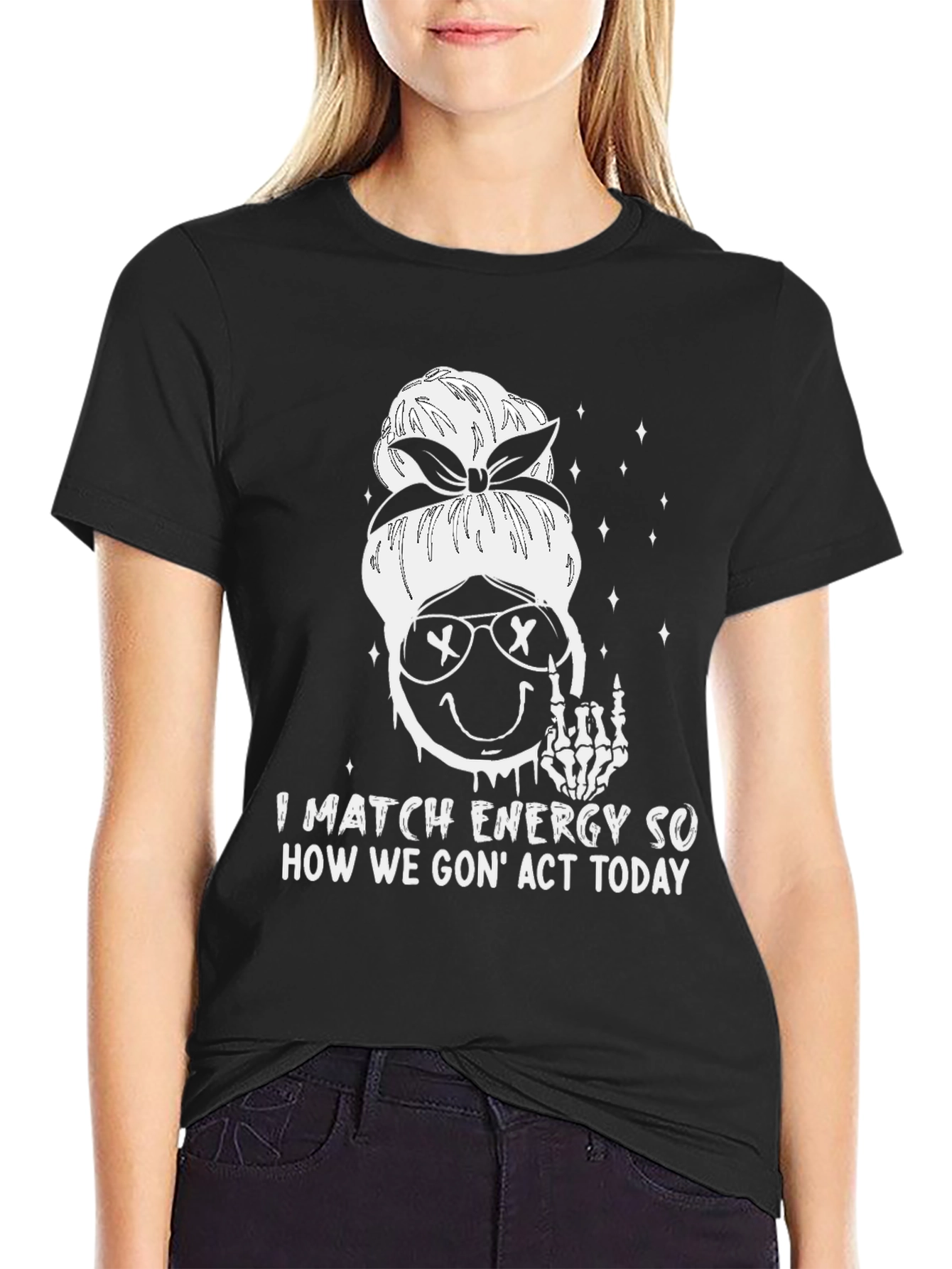 Match Energy Graphic Tee - Funny Skeleton Emoji Shirt