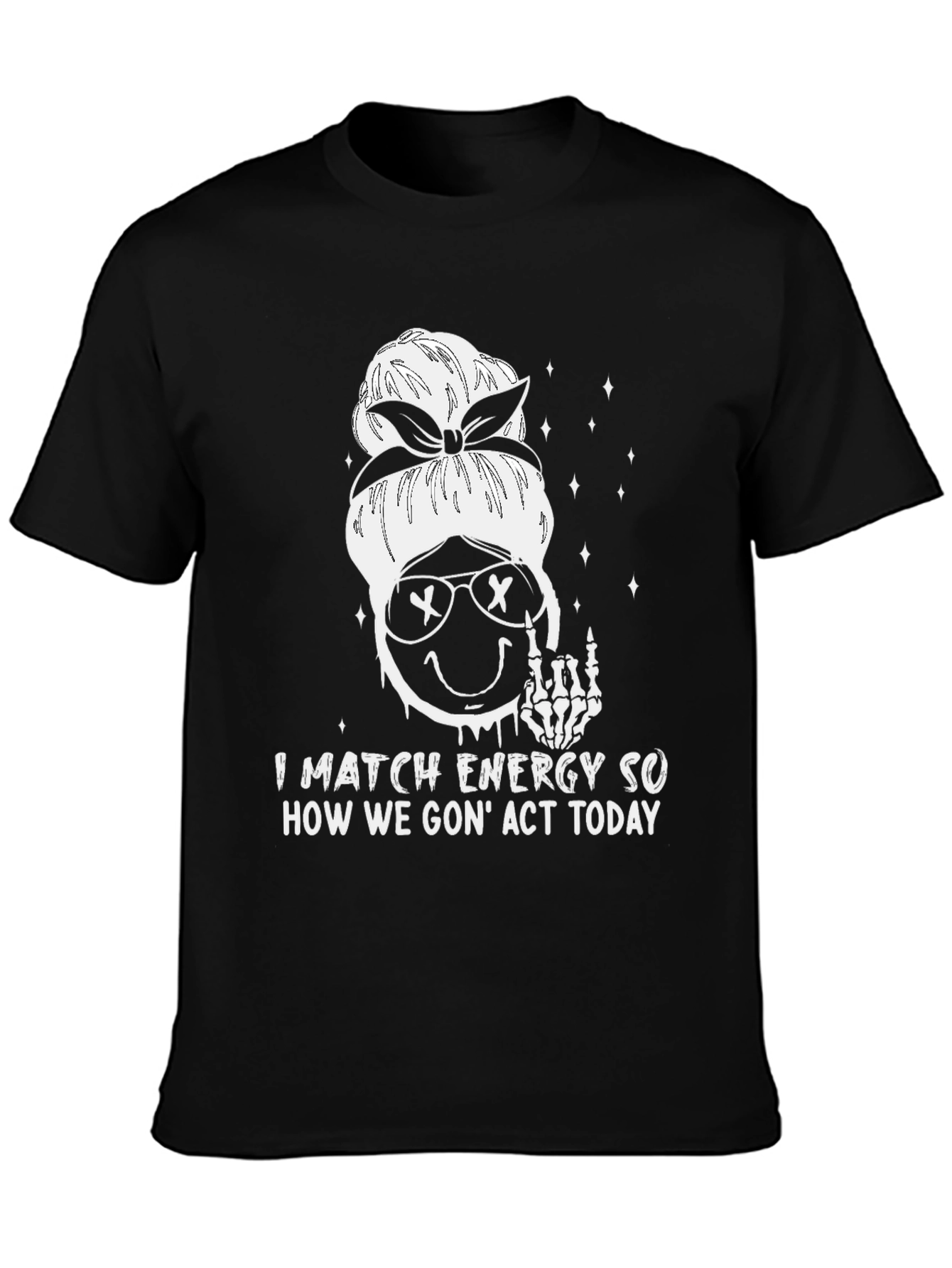 Match Energy Graphic Tee - Funny Skeleton Emoji Shirt