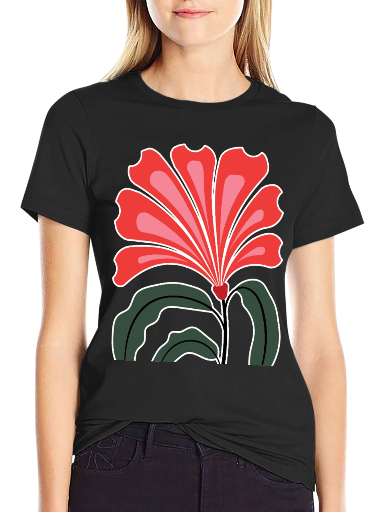 Floral Graphic Print Black T-Shirt