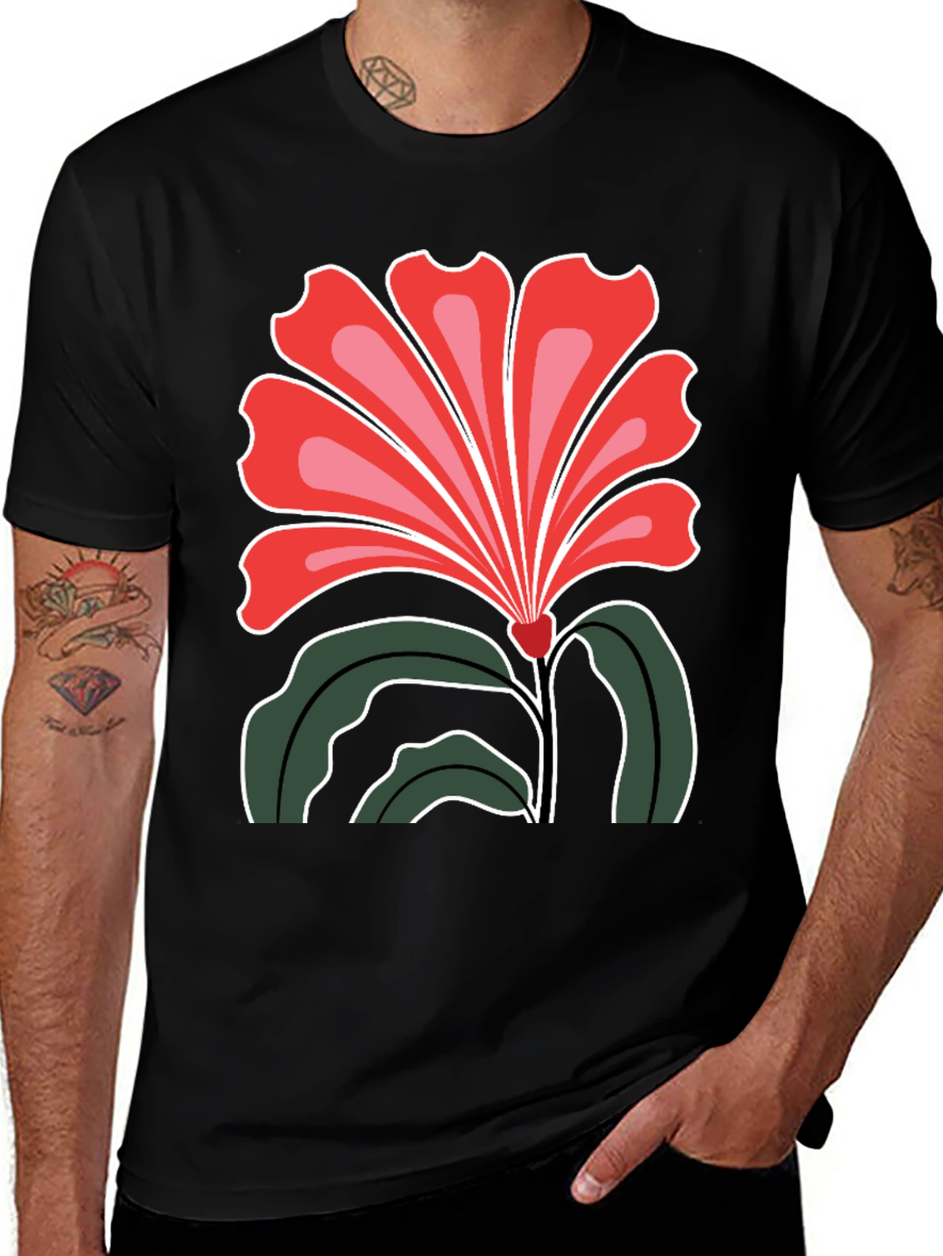 Floral Graphic Print Black T-Shirt