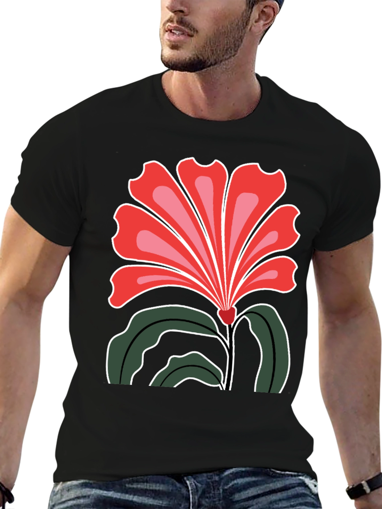 Floral Graphic Print Black T-Shirt