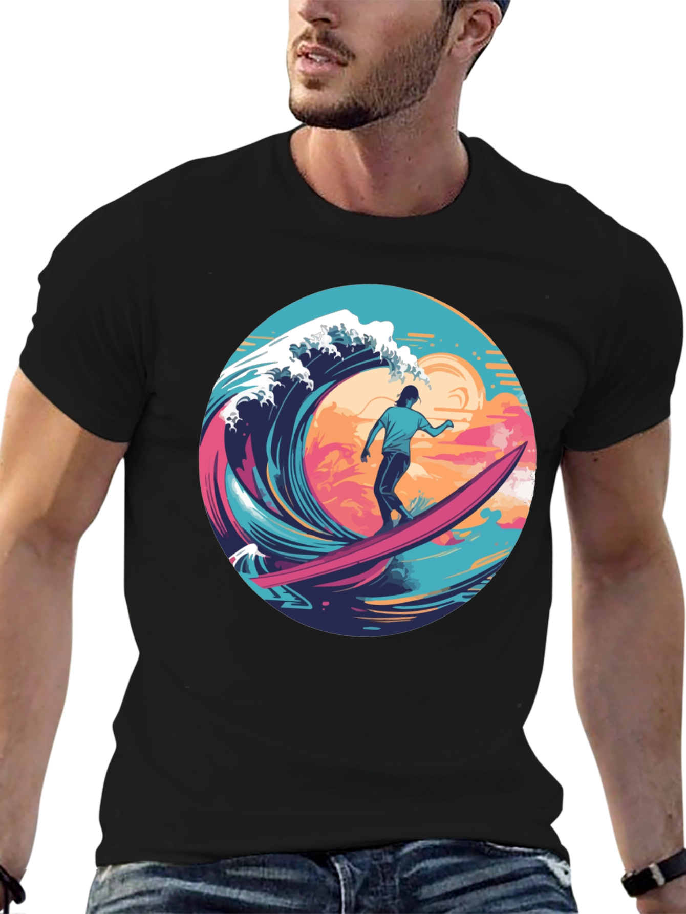 Surfer Wave Graphic T-Shirt - Ride the Tide