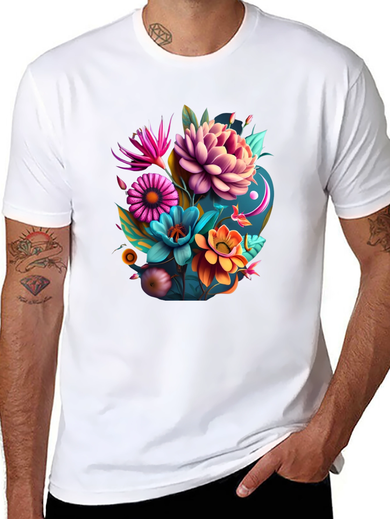 Floral Graphic Tee - Vibrant Art Print