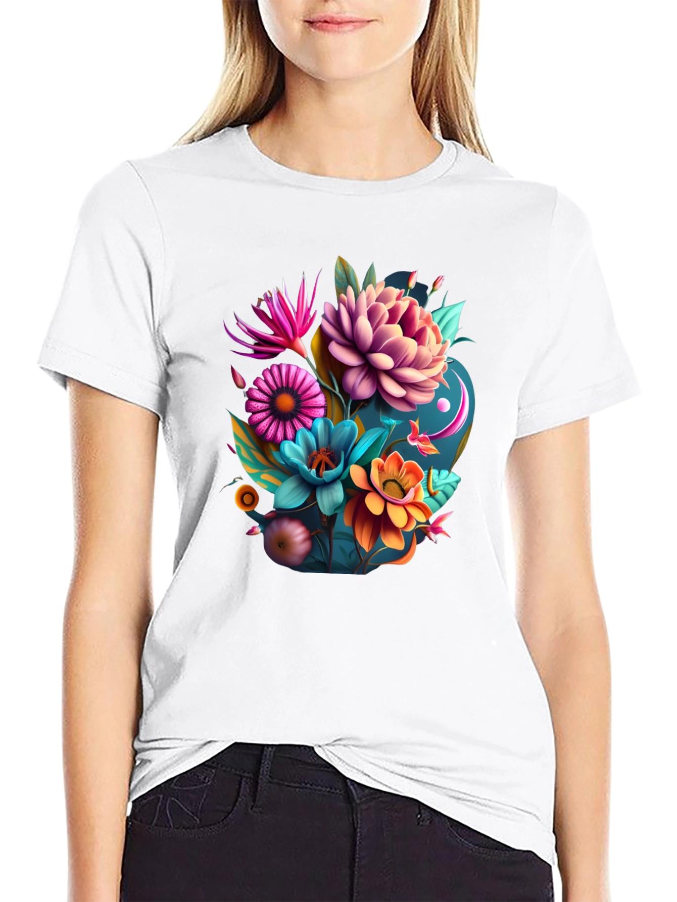 Floral Graphic Tee - Vibrant Art Print