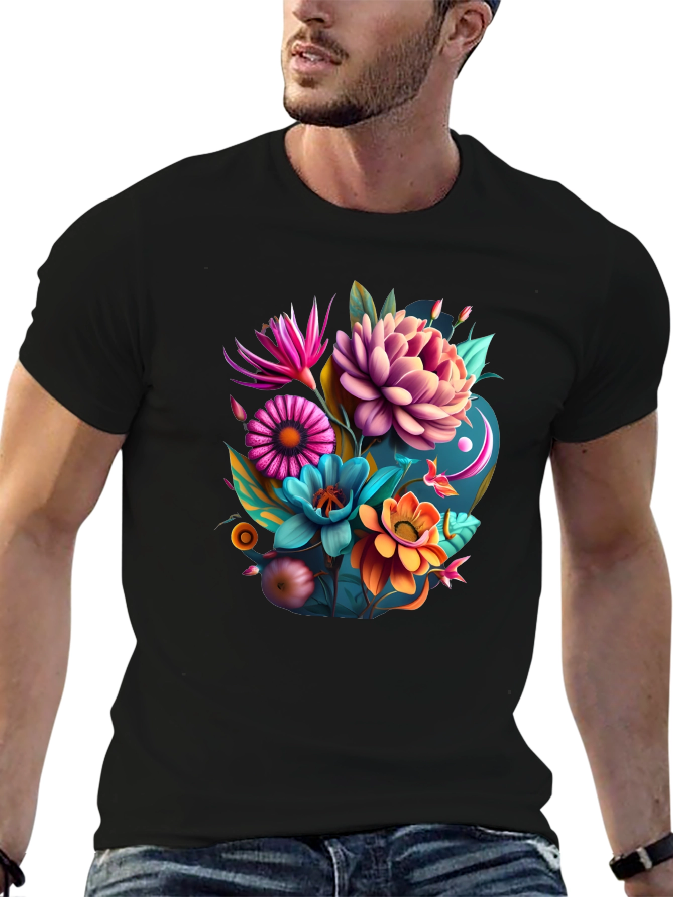 Floral Graphic Tee - Vibrant Art Print