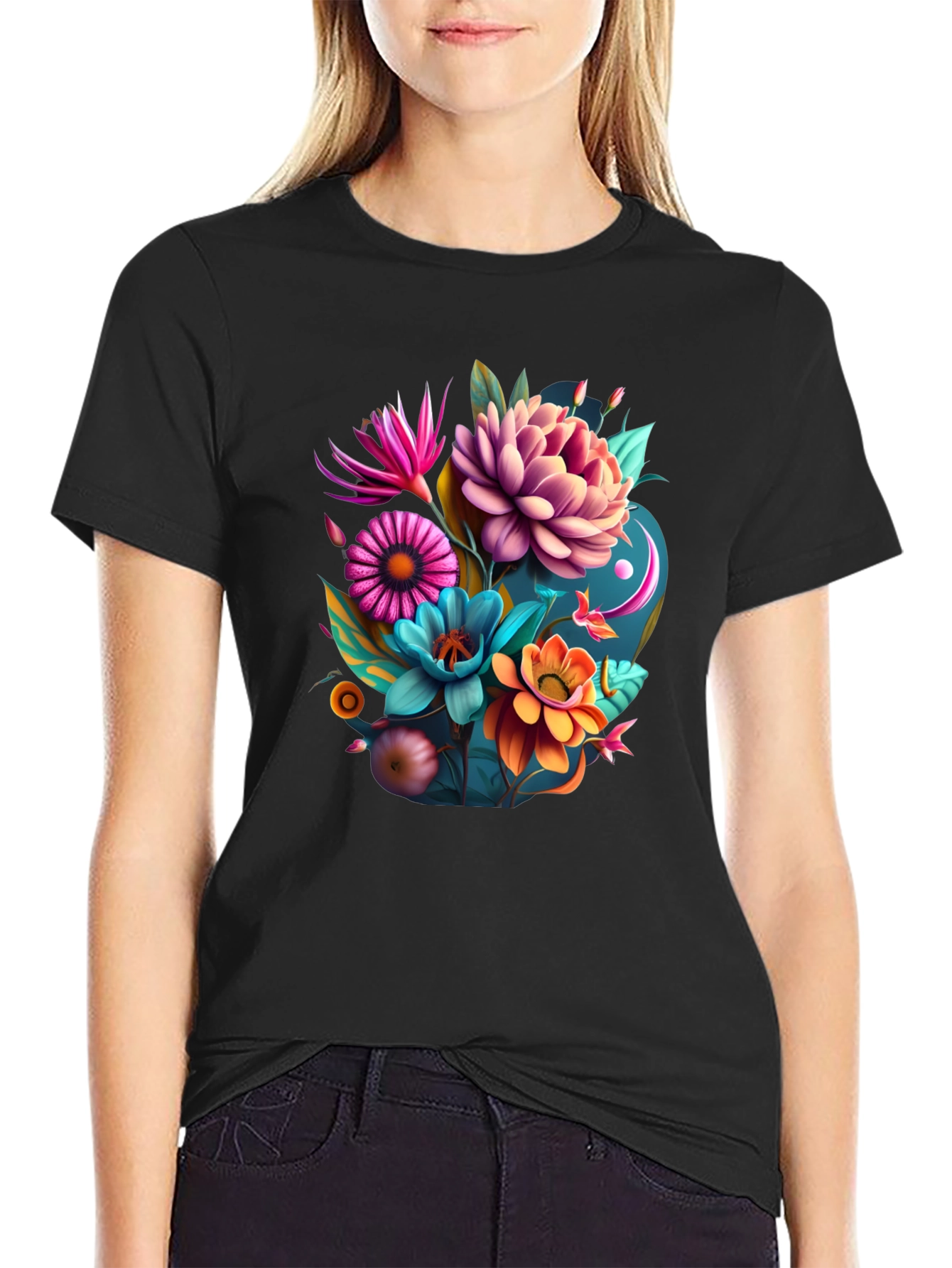 Floral Graphic Tee - Vibrant Art Print