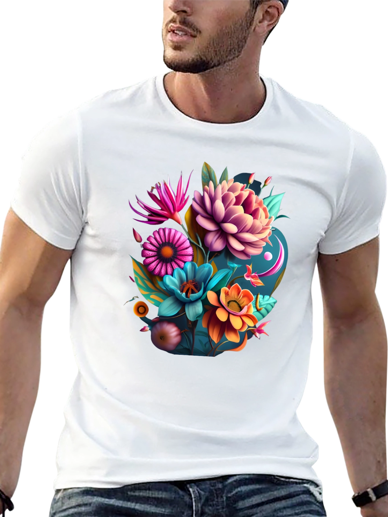 Floral Graphic Tee - Vibrant Art Print