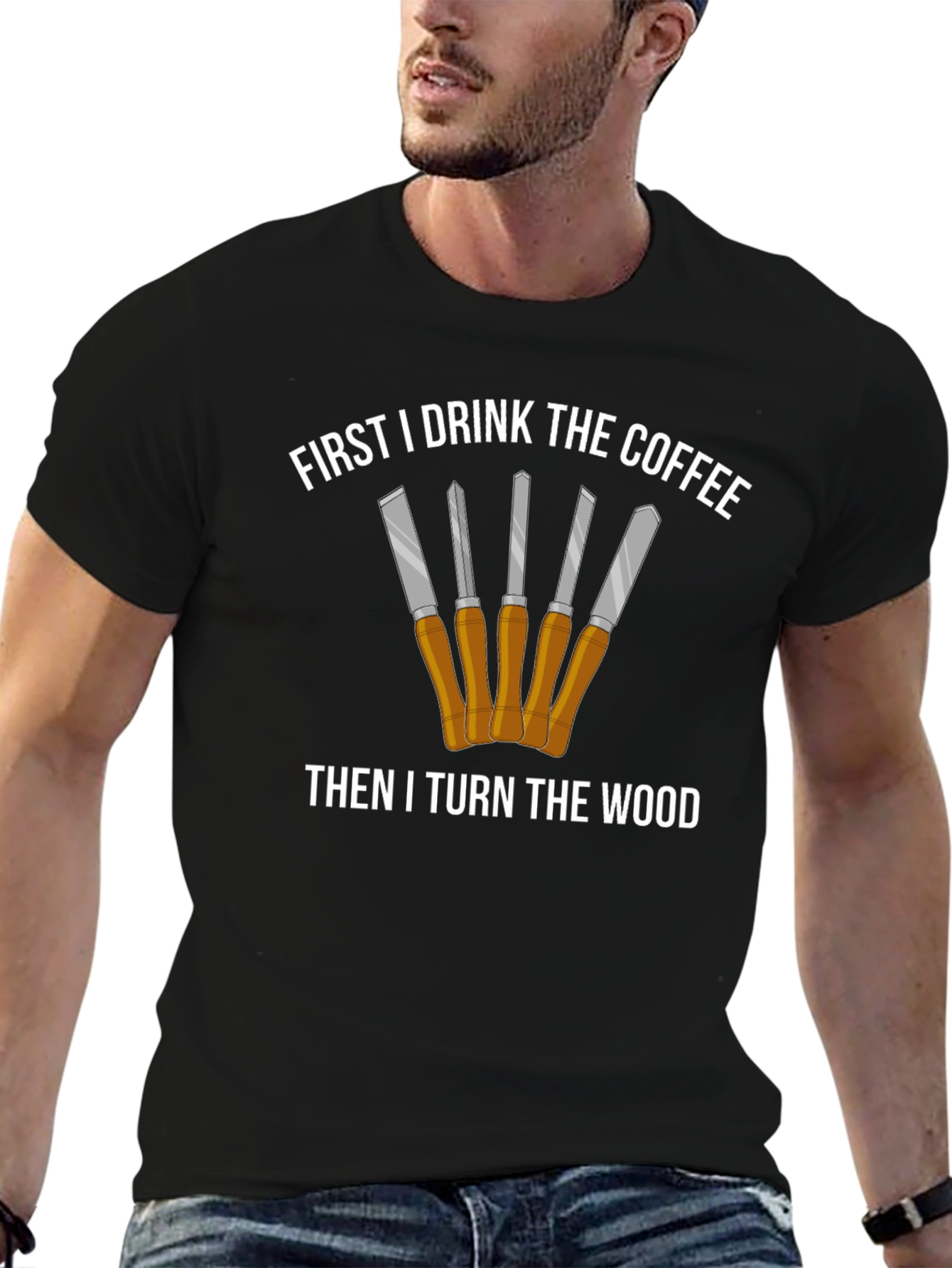 First Coffee Then Woodturning Tee - Black