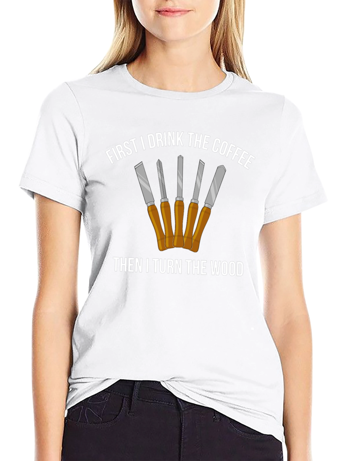 First Coffee Then Woodturning Tee - Black
