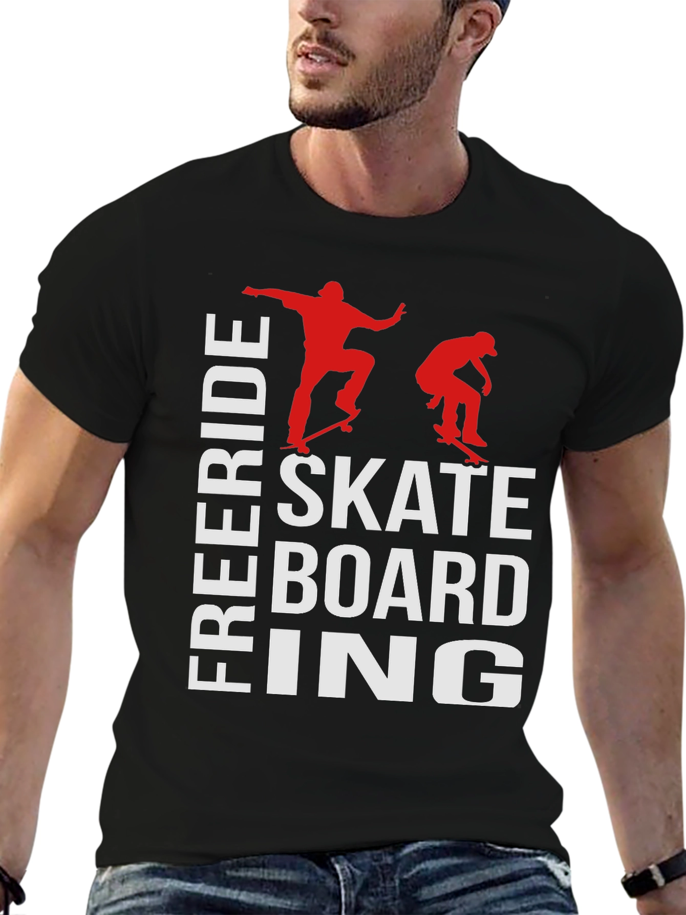 Freeride Skateboarding Graphic T-Shirt - Black