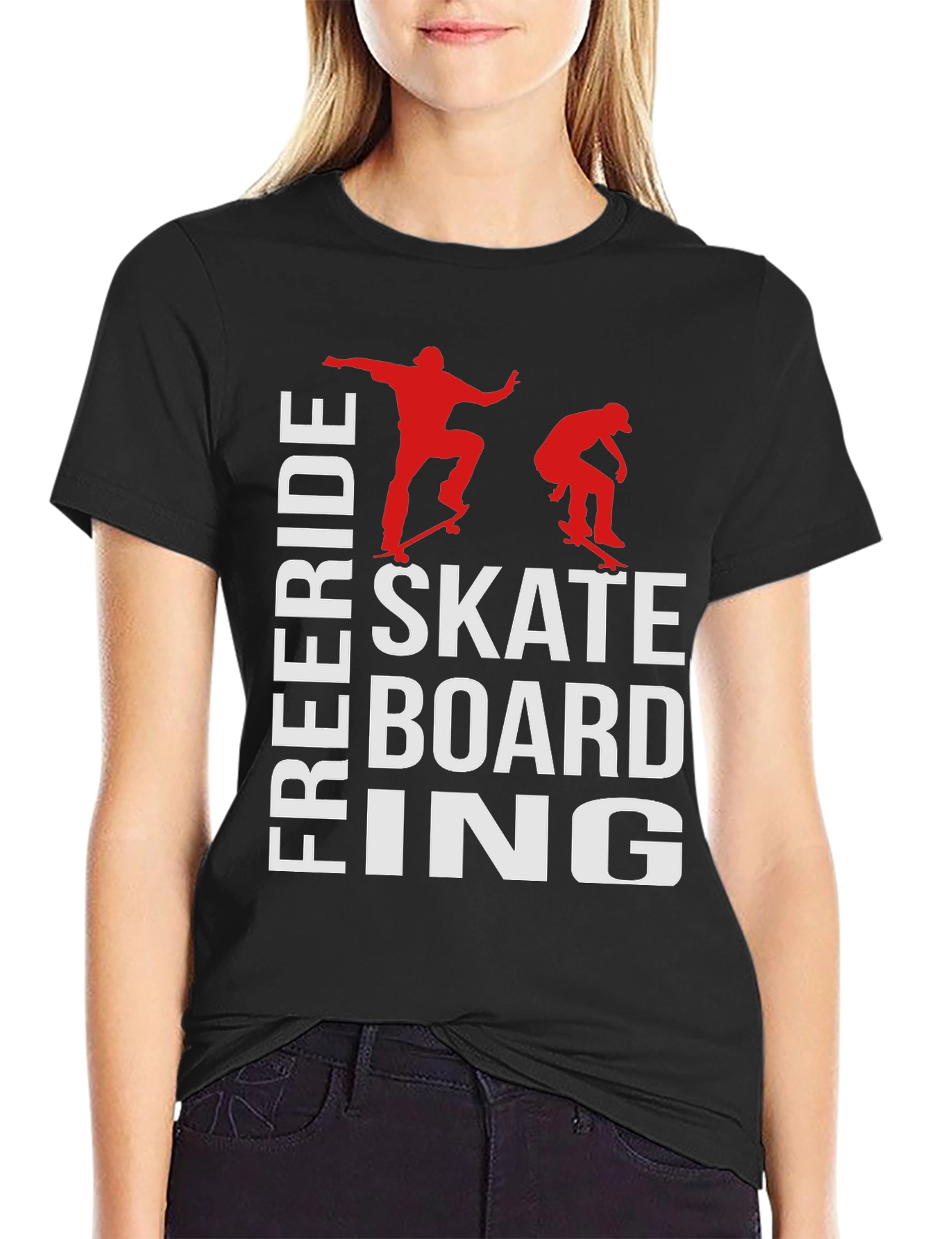 Freeride Skateboarding Graphic T-Shirt - Black