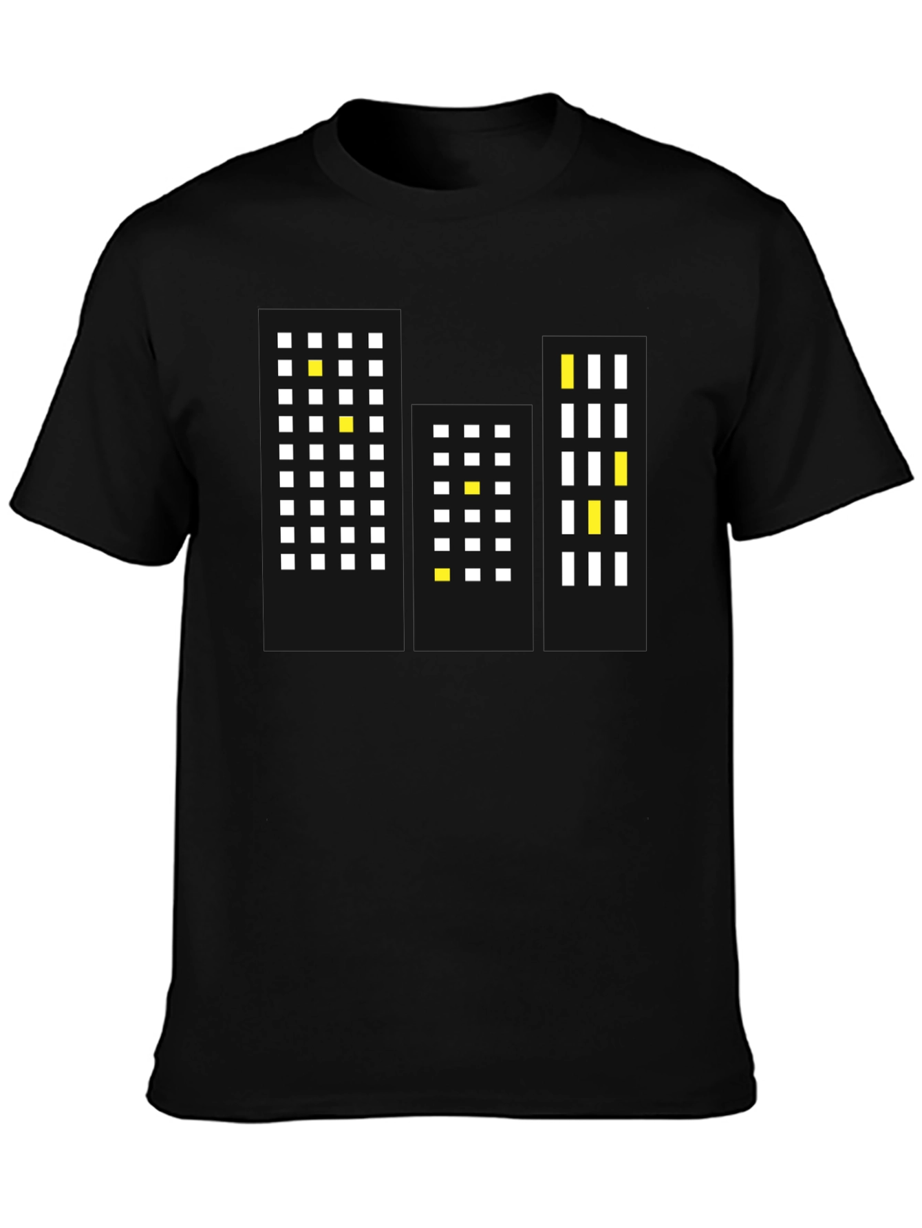 Pixel Cityscape Black T-Shirt - Modern Urban Style