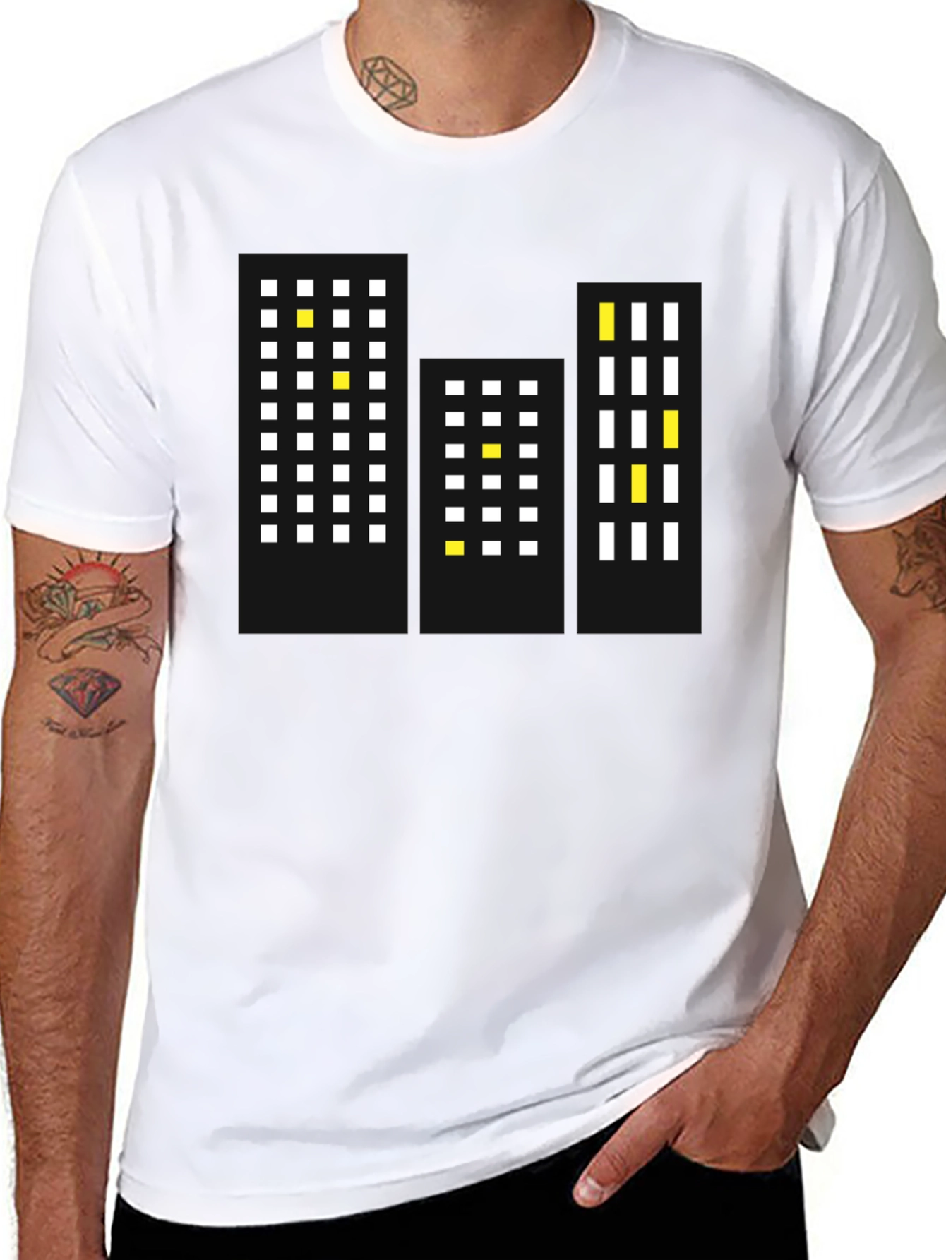 Pixel Cityscape Black T-Shirt - Modern Urban Style