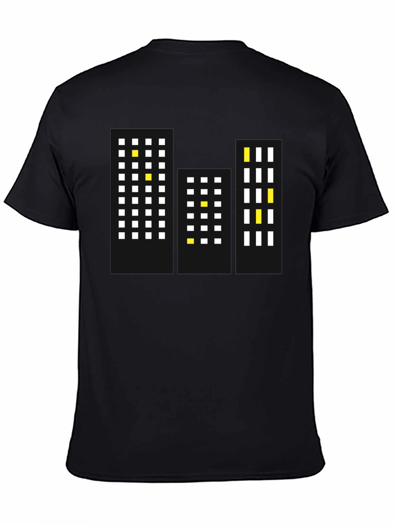 Pixel Cityscape Black T-Shirt - Modern Urban Style