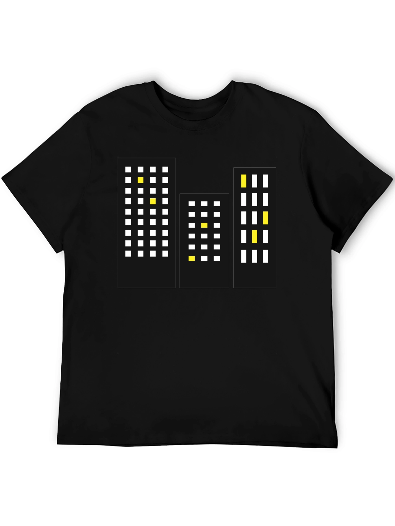 Pixel Cityscape Black T-Shirt - Modern Urban Style