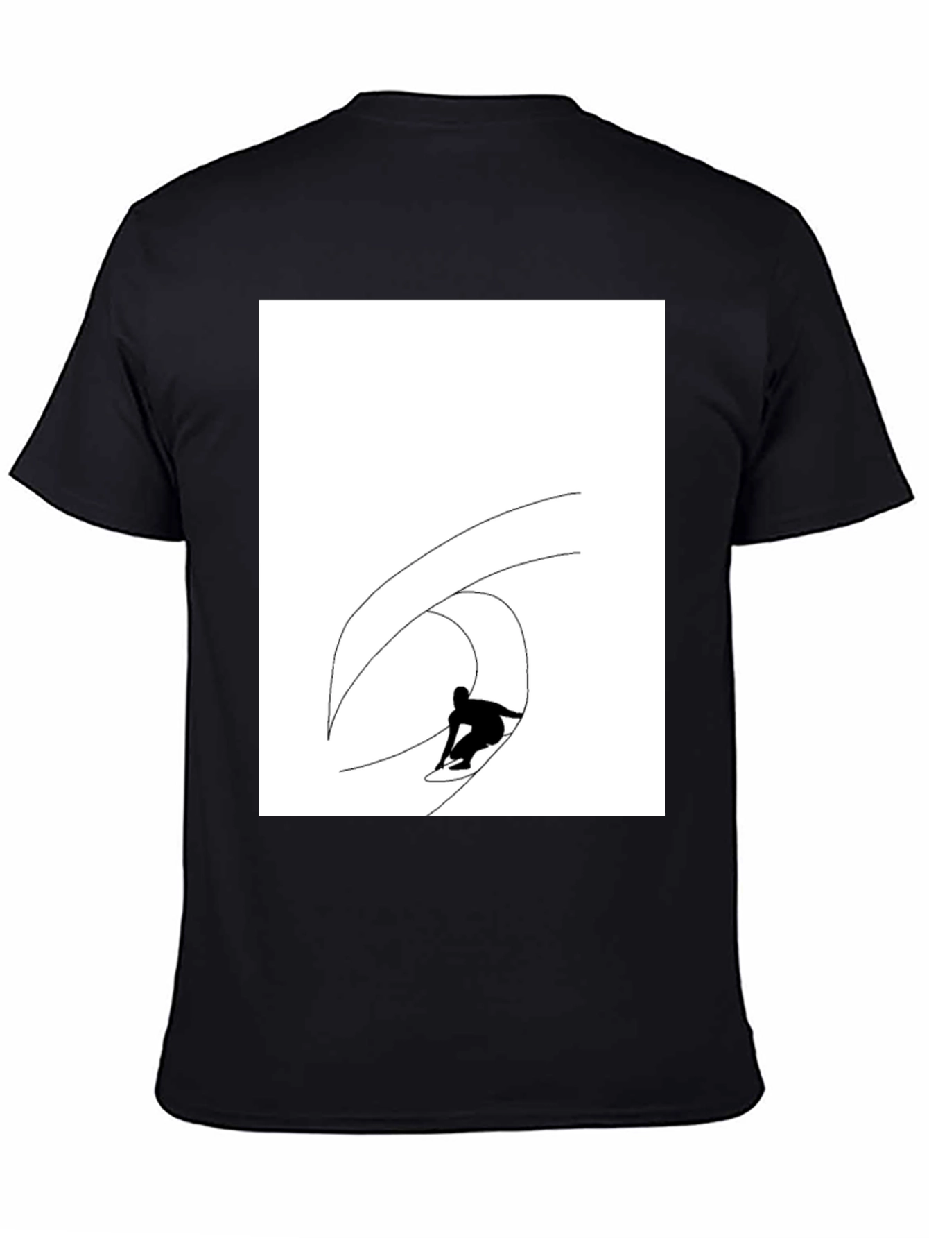 Black T-Shirt with Surfing Wave Graphic