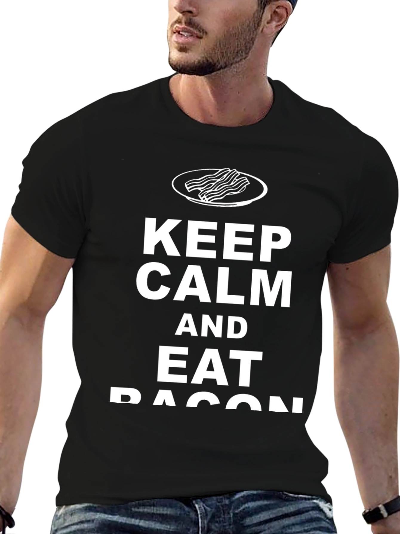 Keep Calm and Eat Bacon T-Shirt Black