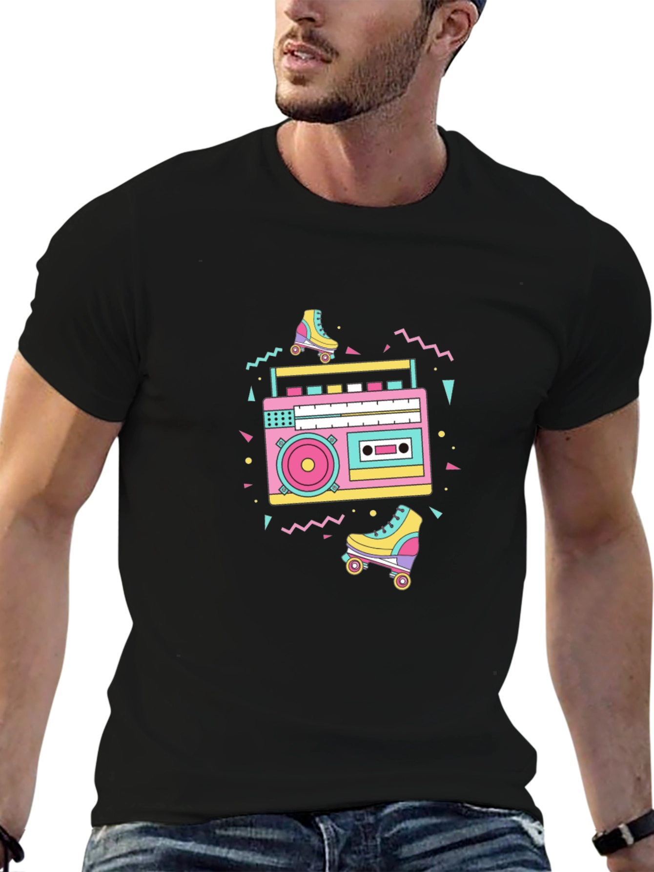 Retro 80s Boombox & Roller Skates Graphic Tee