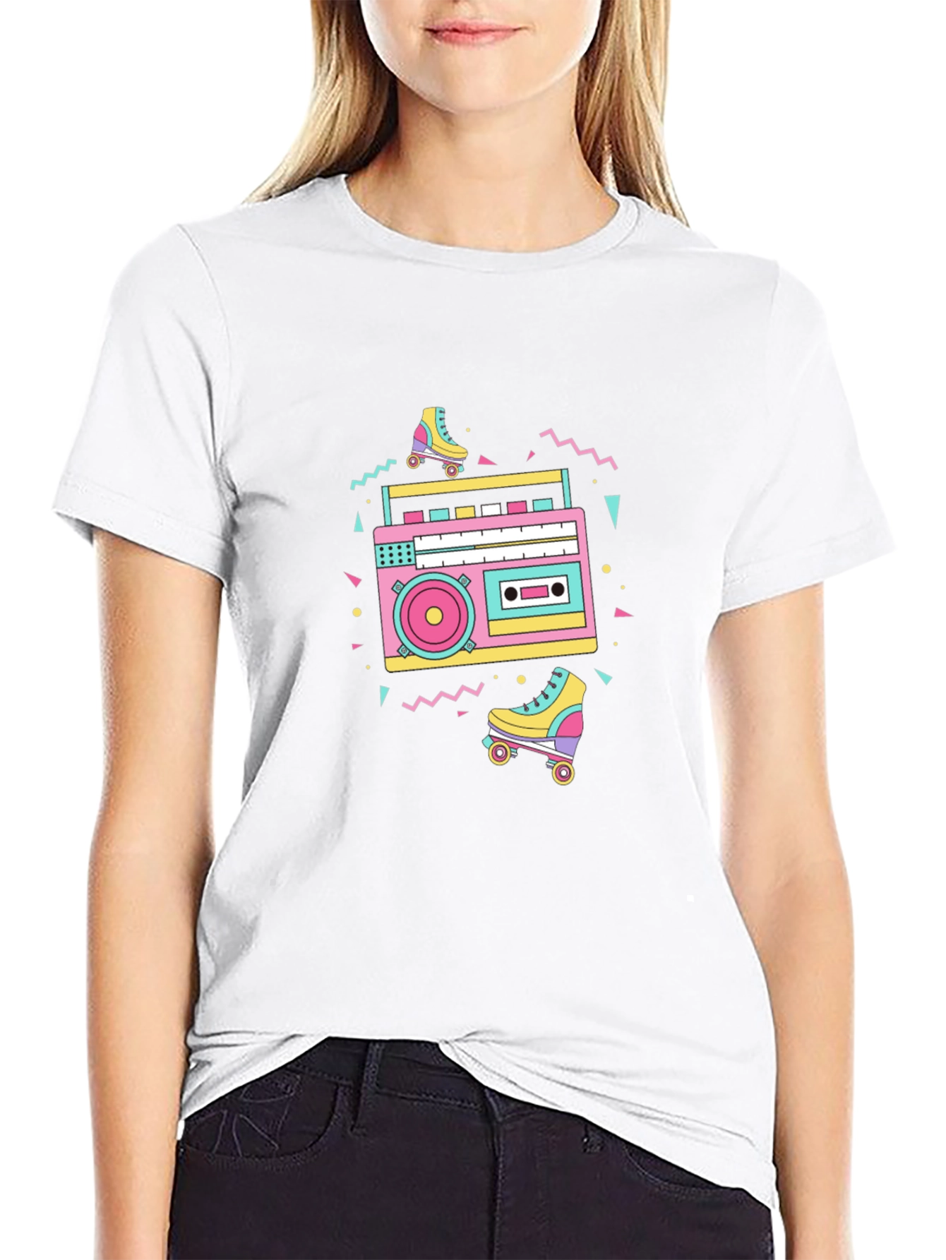 Retro 80s Boombox & Roller Skates Graphic Tee