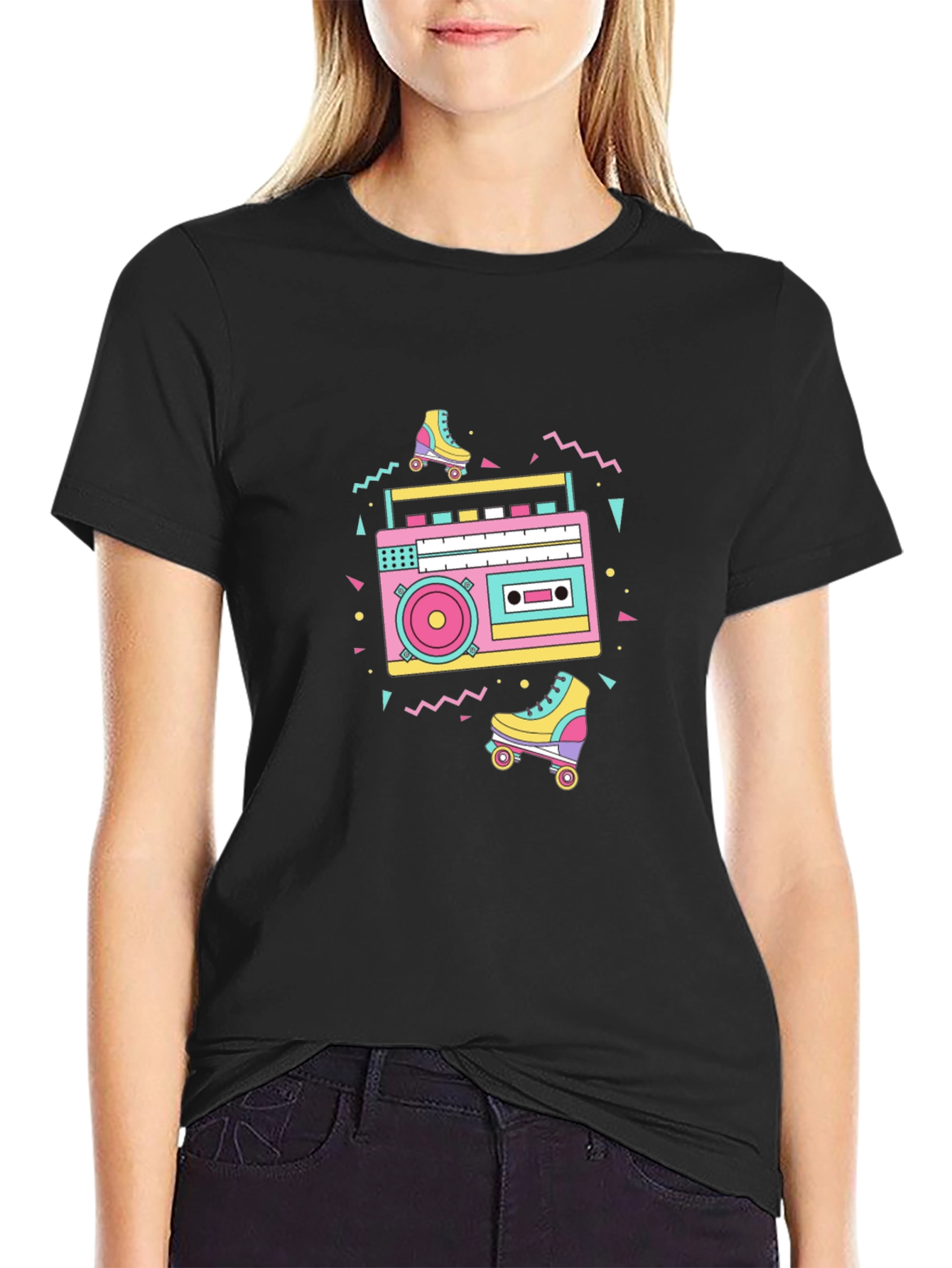 Retro 80s Boombox & Roller Skates Graphic Tee