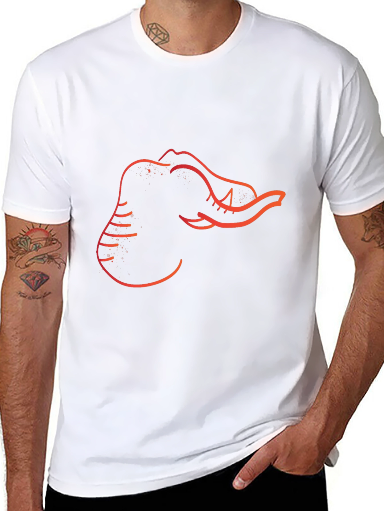 Mens Black Elephant Outline Graphic Tee