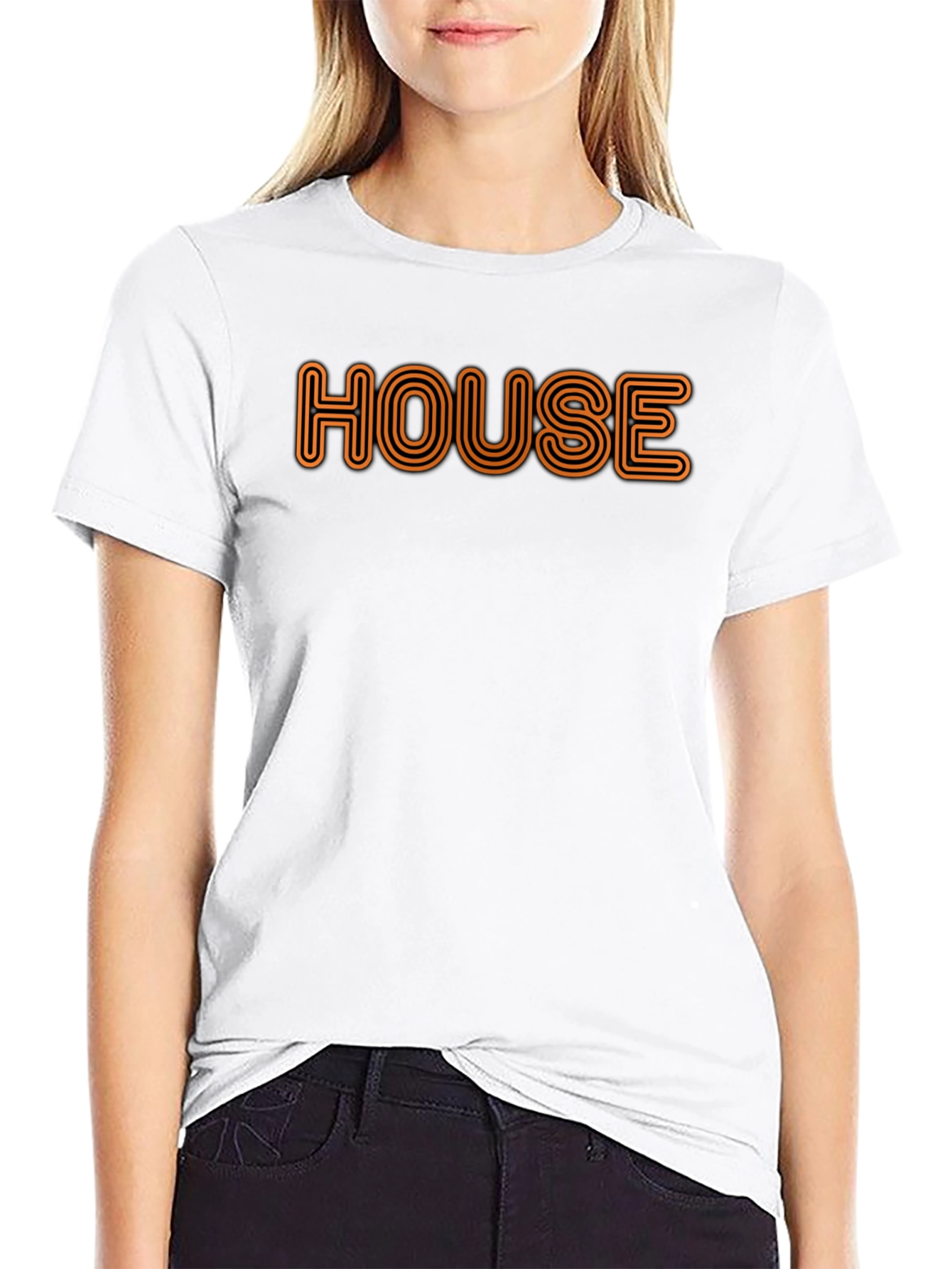 Retro HOUSE Graphic Tee - Black Cotton Blend