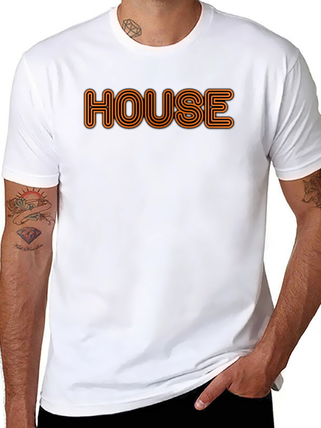 Retro HOUSE Graphic Tee - Black Cotton Blend