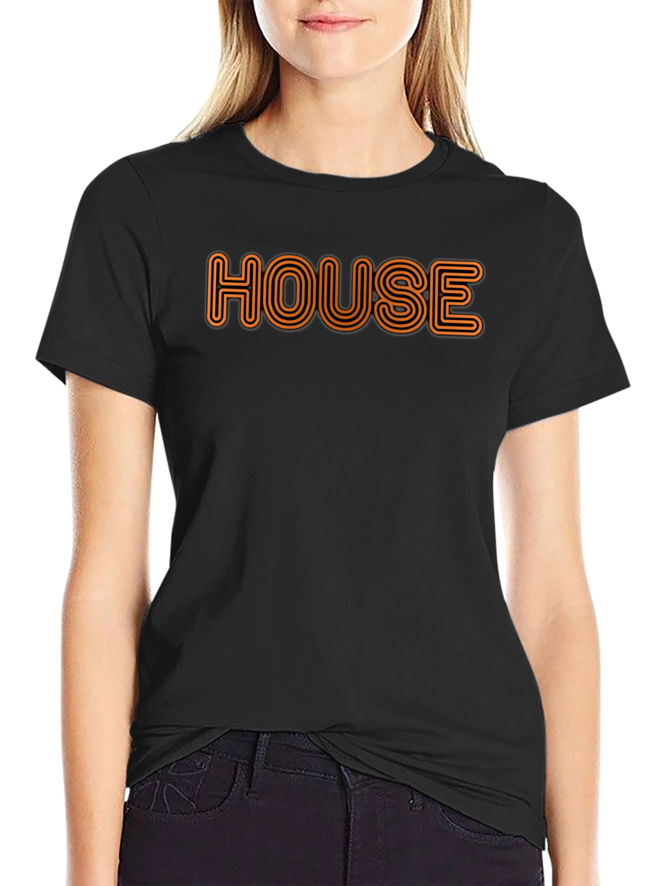 Retro HOUSE Graphic Tee - Black Cotton Blend
