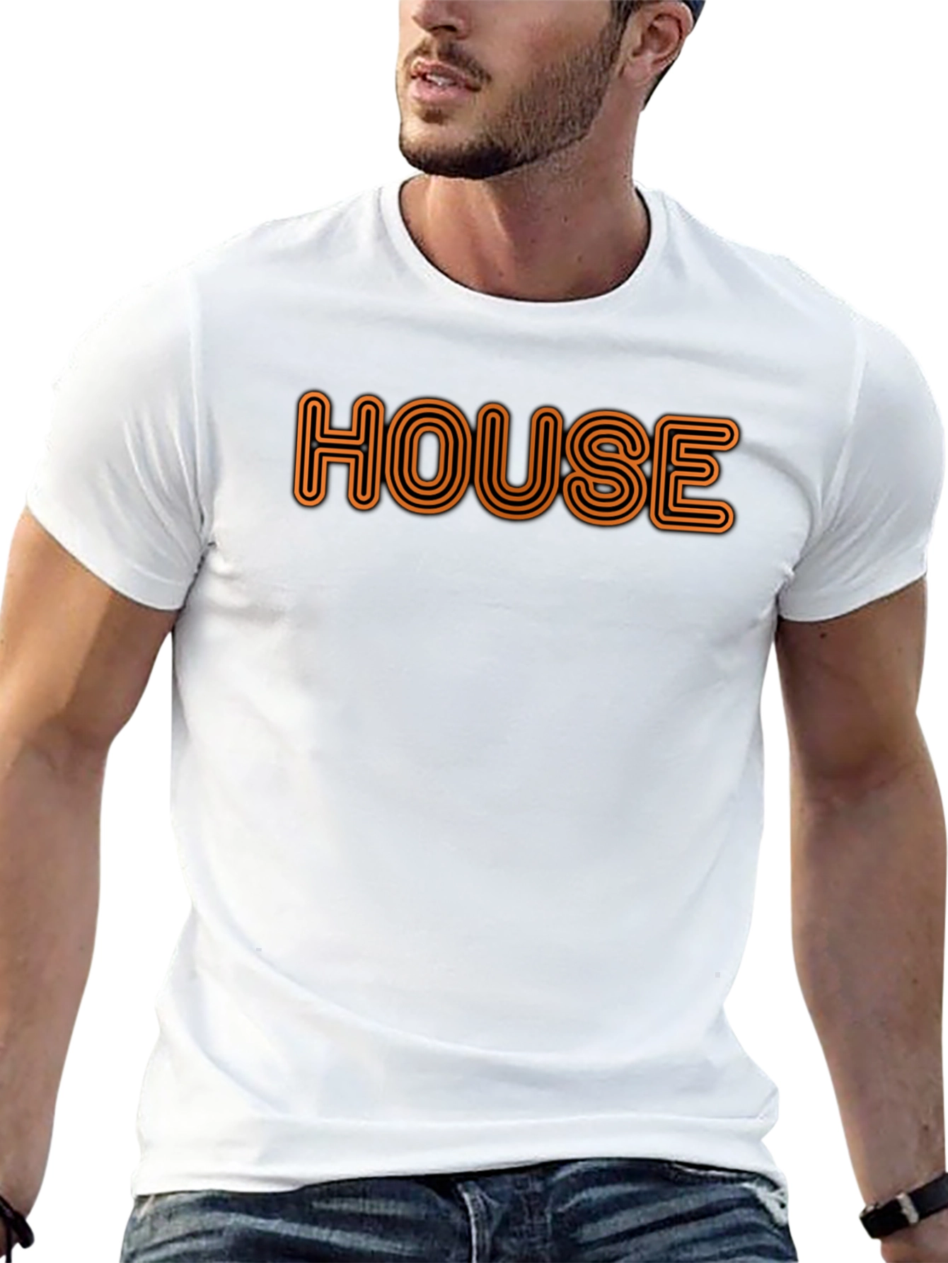 Retro HOUSE Graphic Tee - Black Cotton Blend