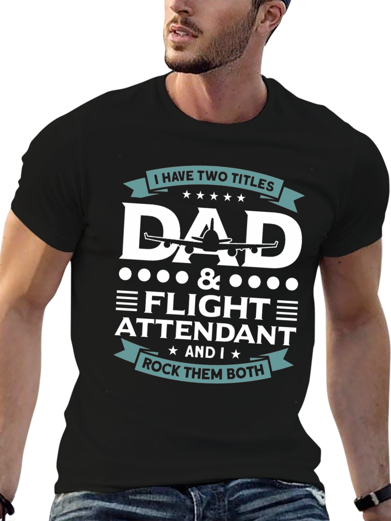 Dad Flight Attendant T-Shirt - Two Titles Rock