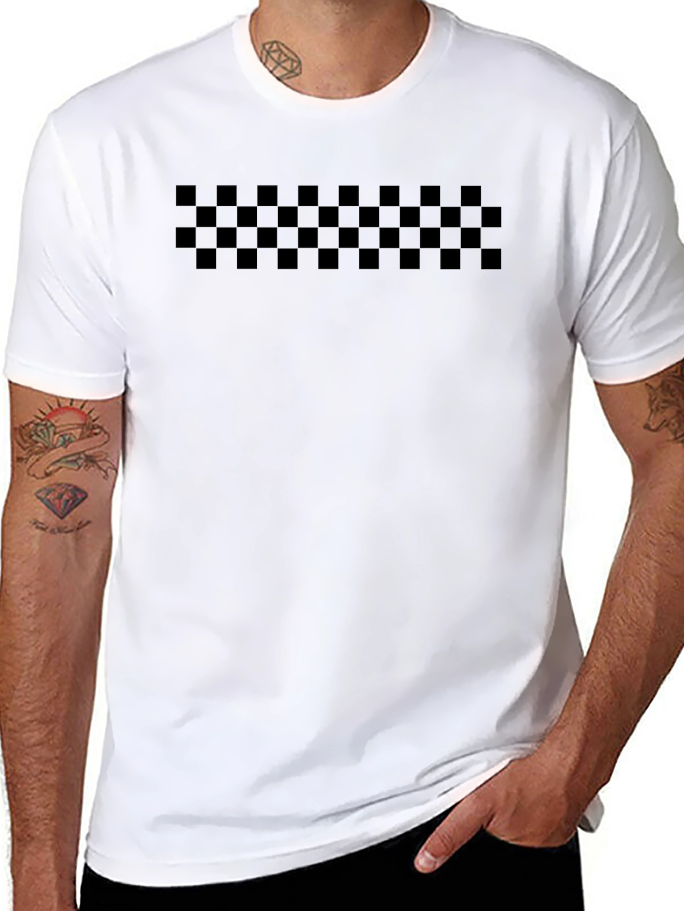 Black Checkerboard Graphic T-Shirt