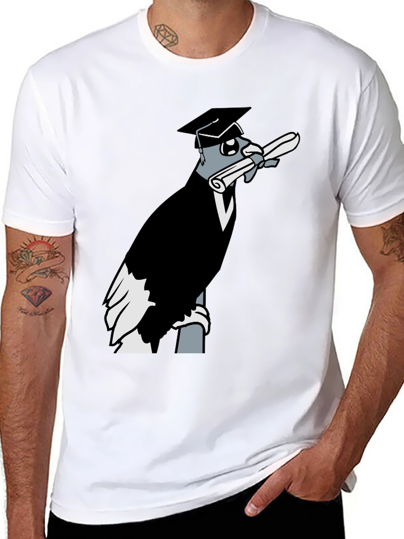 Graduation Crow Graphic Tee - Black