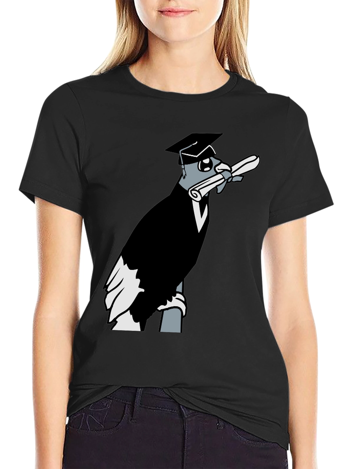 Graduation Crow Graphic Tee - Black