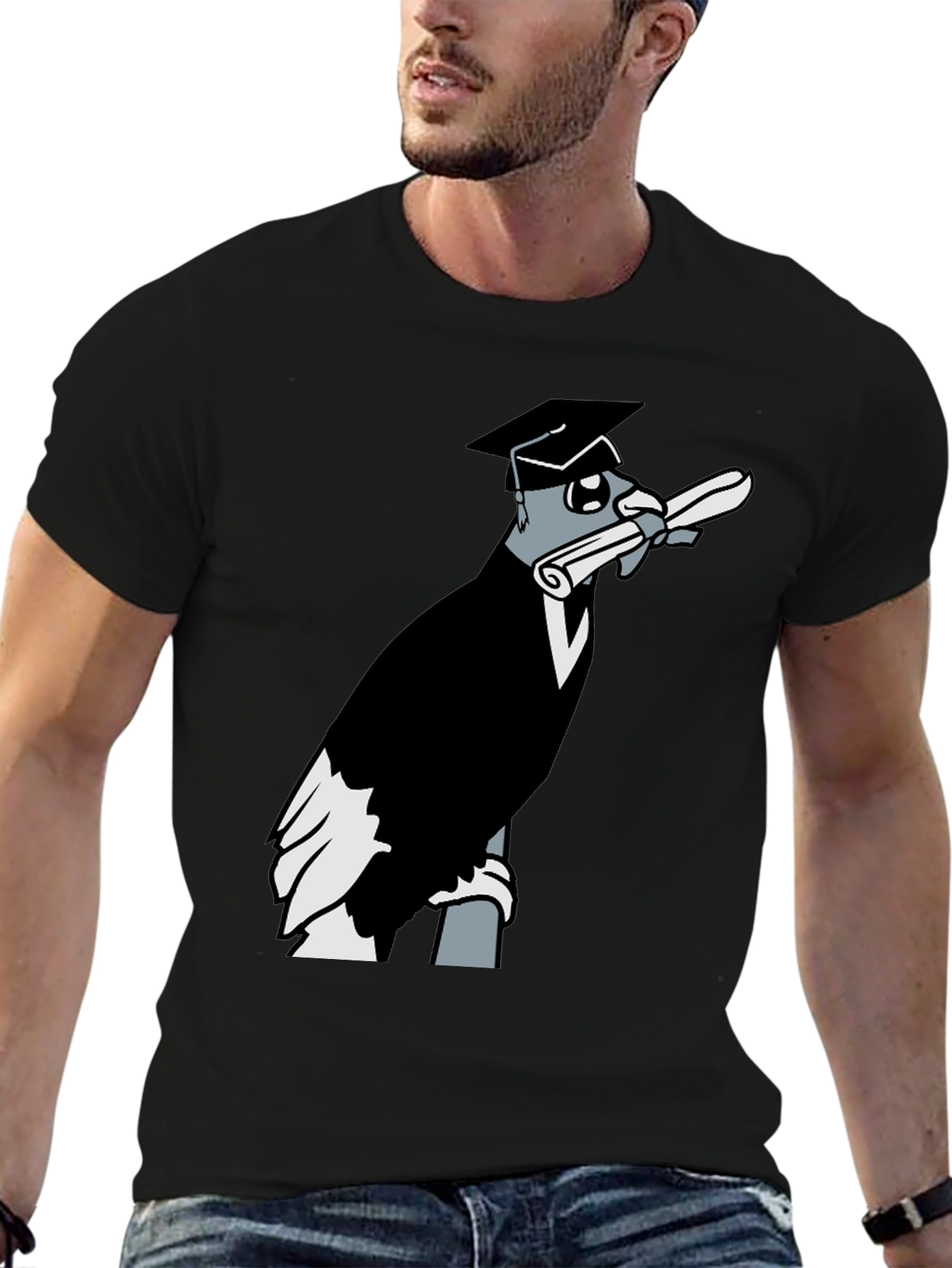 Graduation Crow Graphic Tee - Black