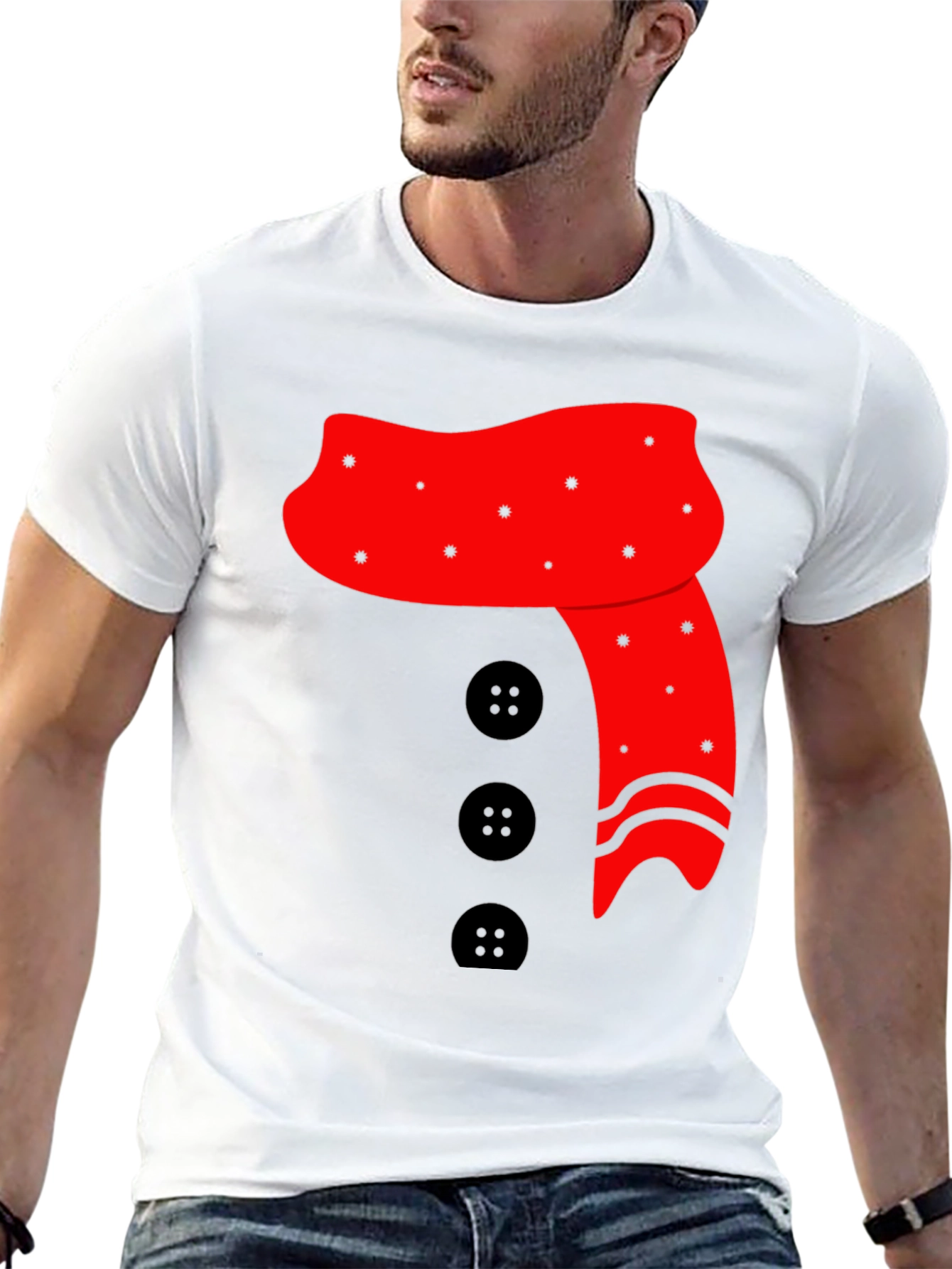 Novelty Snowman Scarf & Buttons Black Tee