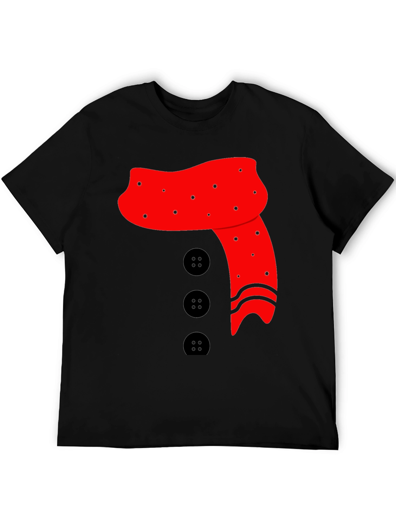 Novelty Snowman Scarf & Buttons Black Tee