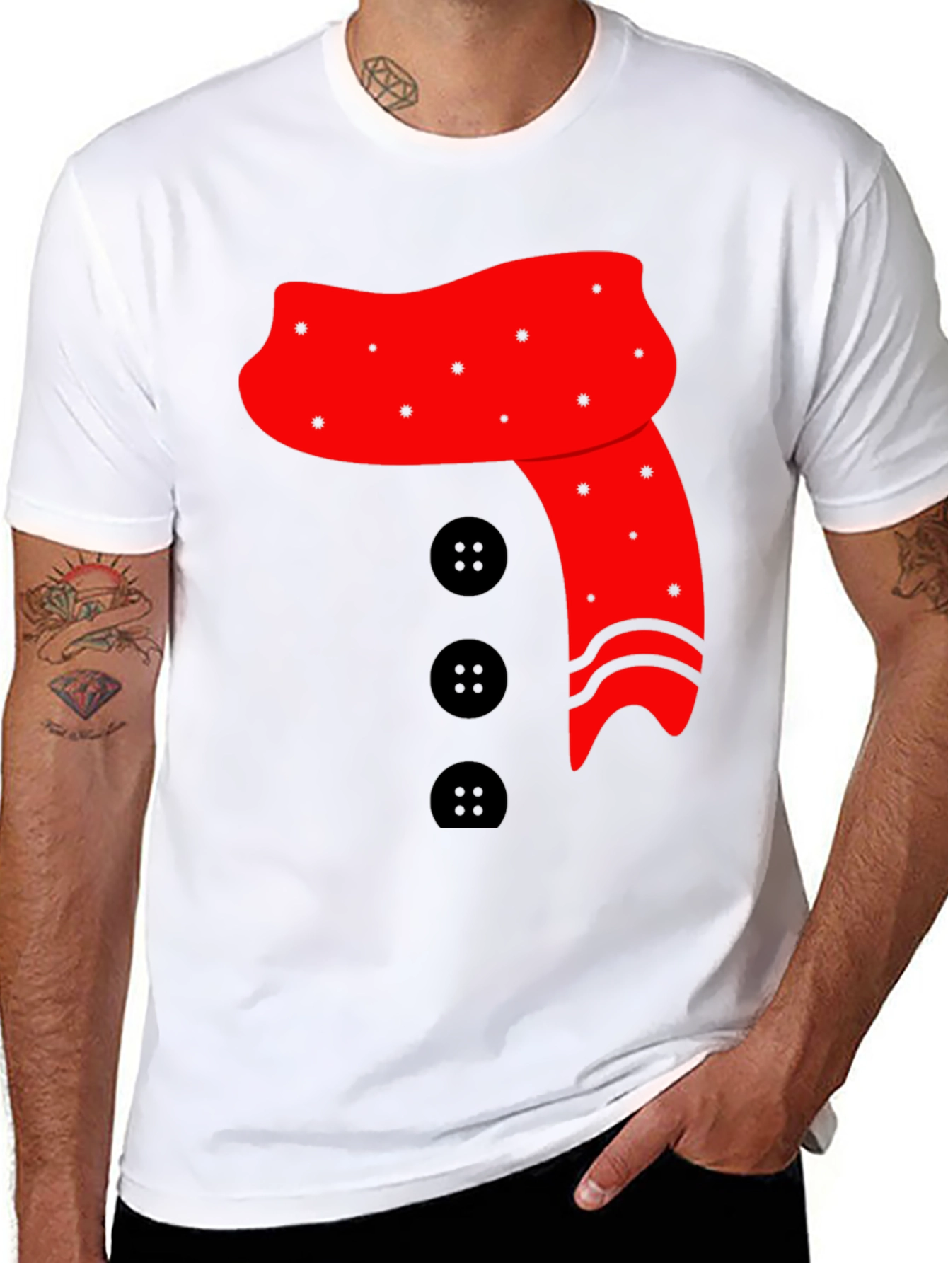 Novelty Snowman Scarf & Buttons Black Tee