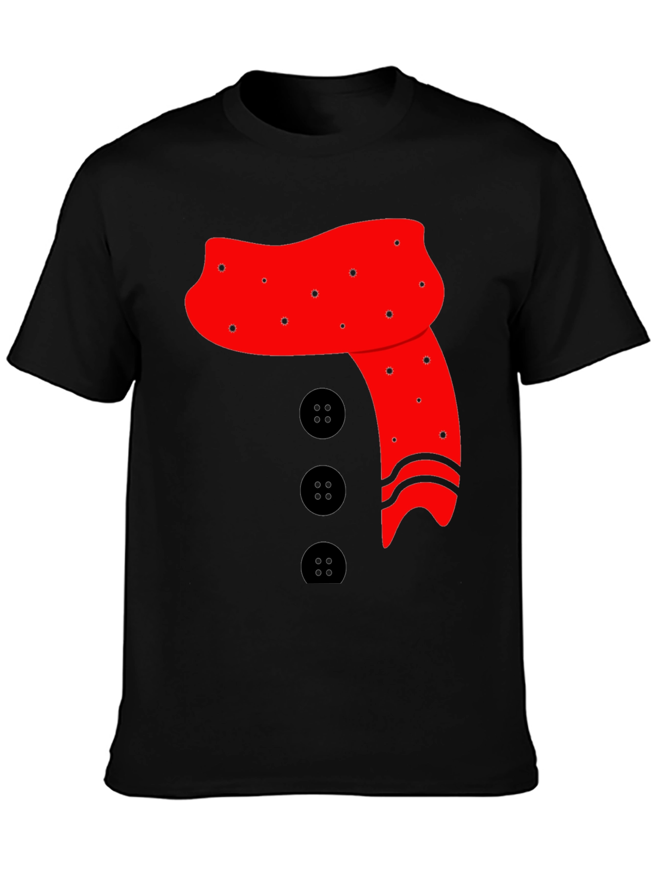 Novelty Snowman Scarf & Buttons Black Tee