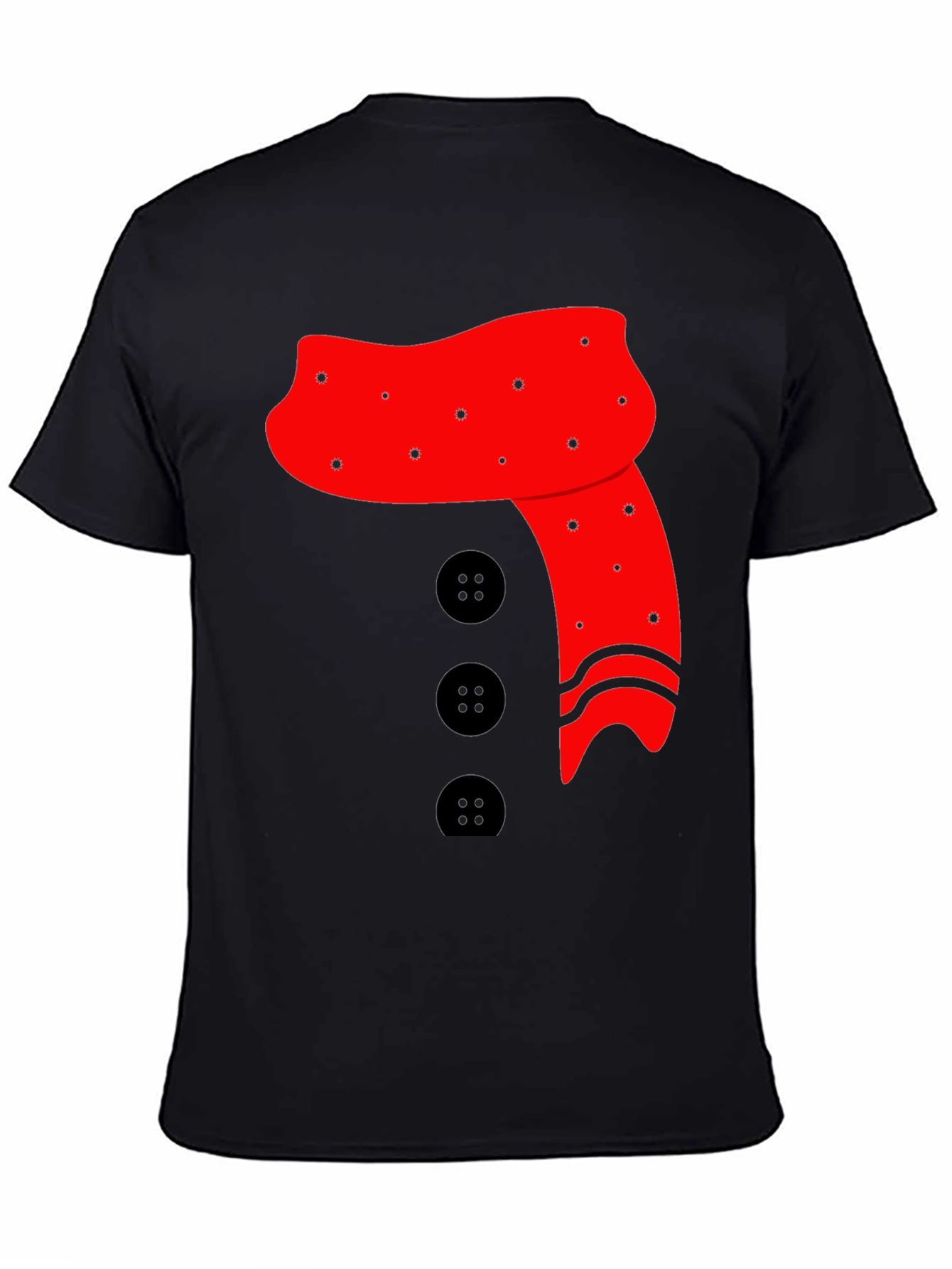Novelty Snowman Scarf & Buttons Black Tee