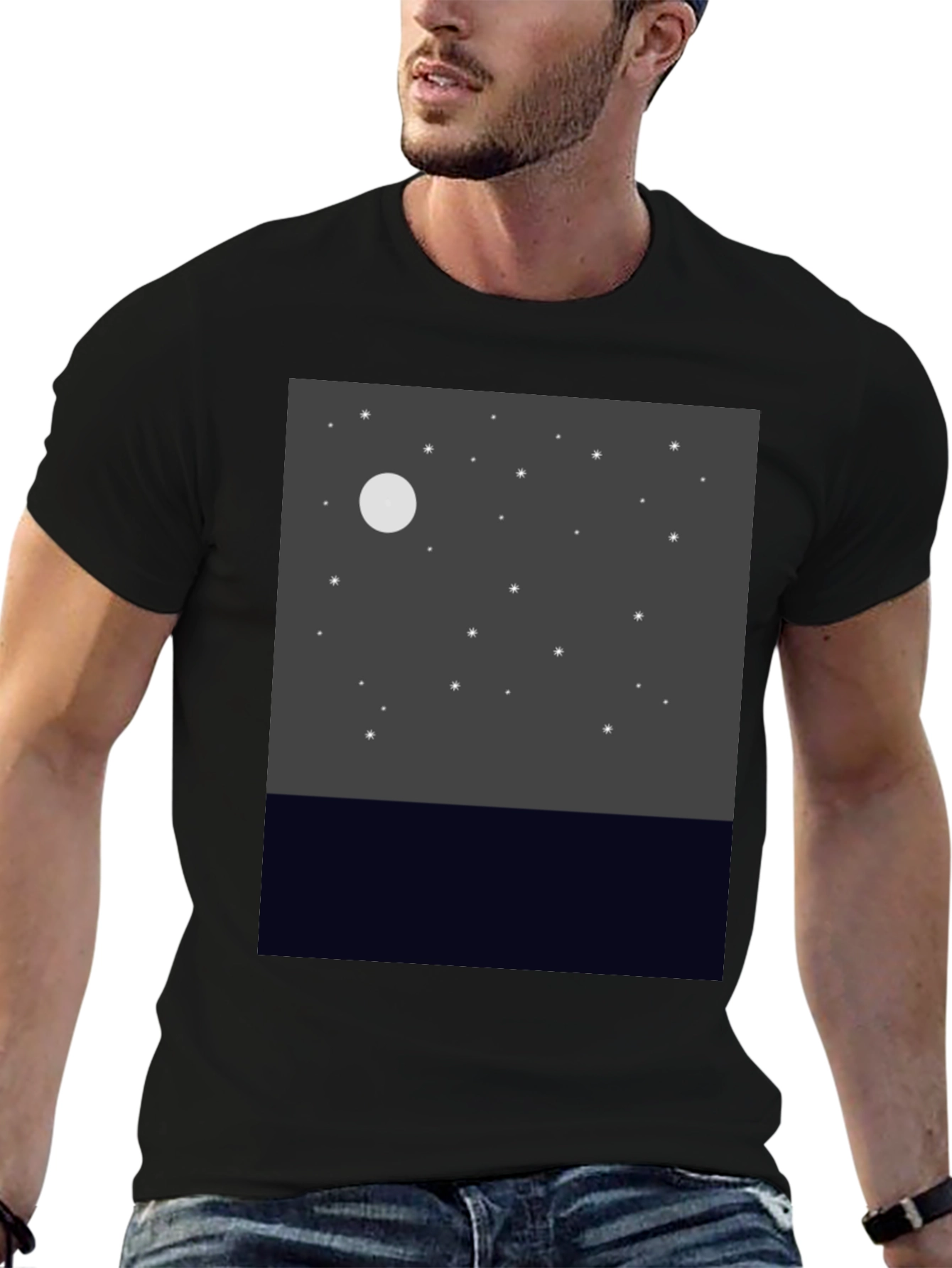 Night Sky Graphic Tee - Black Cotton Comfort